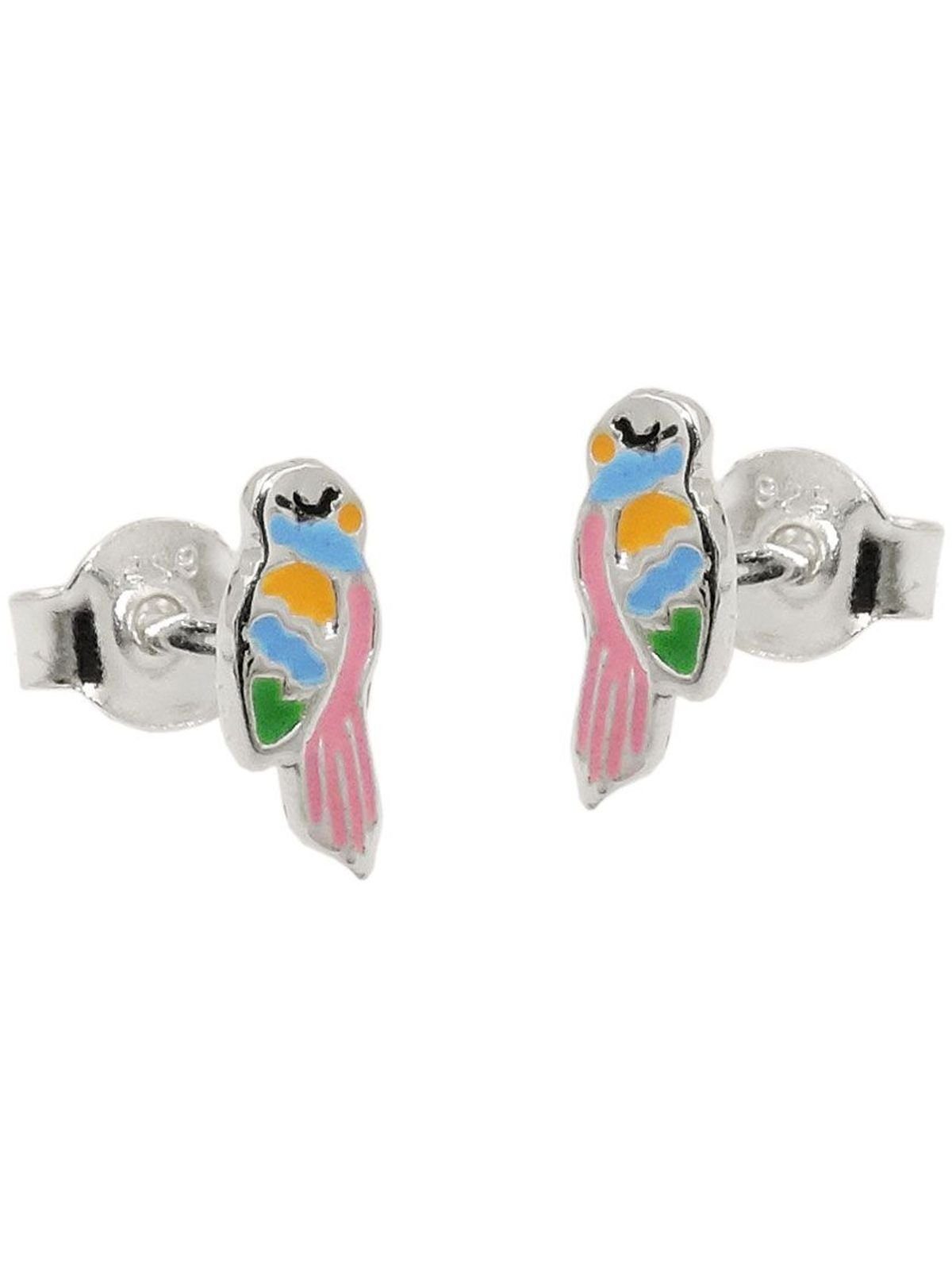 Gallay Paar Ohrstecker Ohrring 9x4mm Kinderohrring Papagei farbig lackiert Silber 925 (1-tlg)