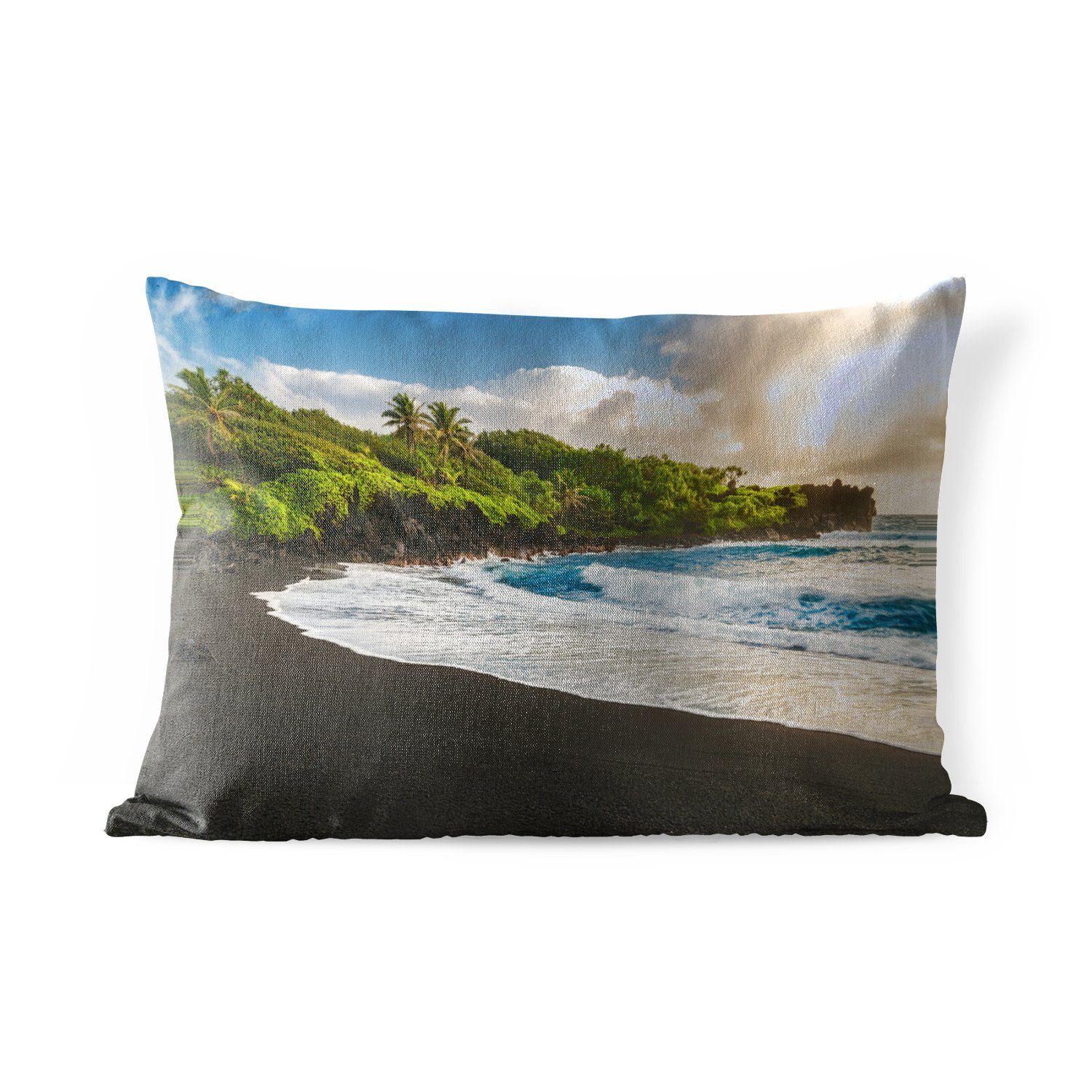 MuchoWow Dekokissen Outdoor-Dekorationskissen, auf Ein Hawaii, Dekokissenbezug, Kissenhülle Polyester, schwarzer Sandstrand