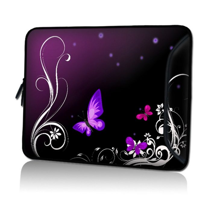 wortek Laptoptasche für Laptops bis 15 4" Schmetterling Schwarz Lila Wasserabweisend inkl. Zubehörfach