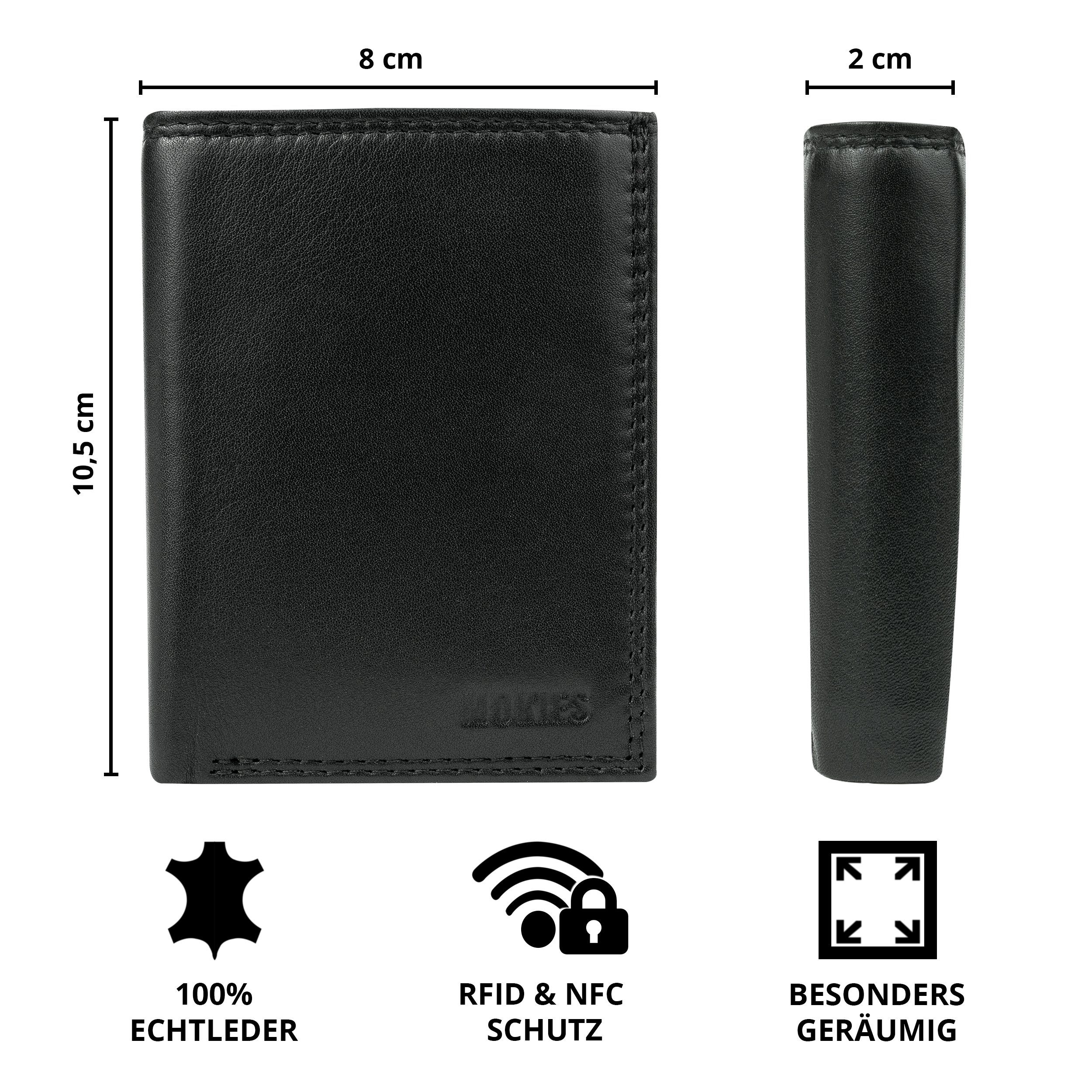 MOKIES Geldbörse Premium Herren Nappa RFID-/NFC-Schutz, Portemonnaie (hochformat), 100% Nappa-Leder, Premium Echt-Leder, Geschenkbox GN103