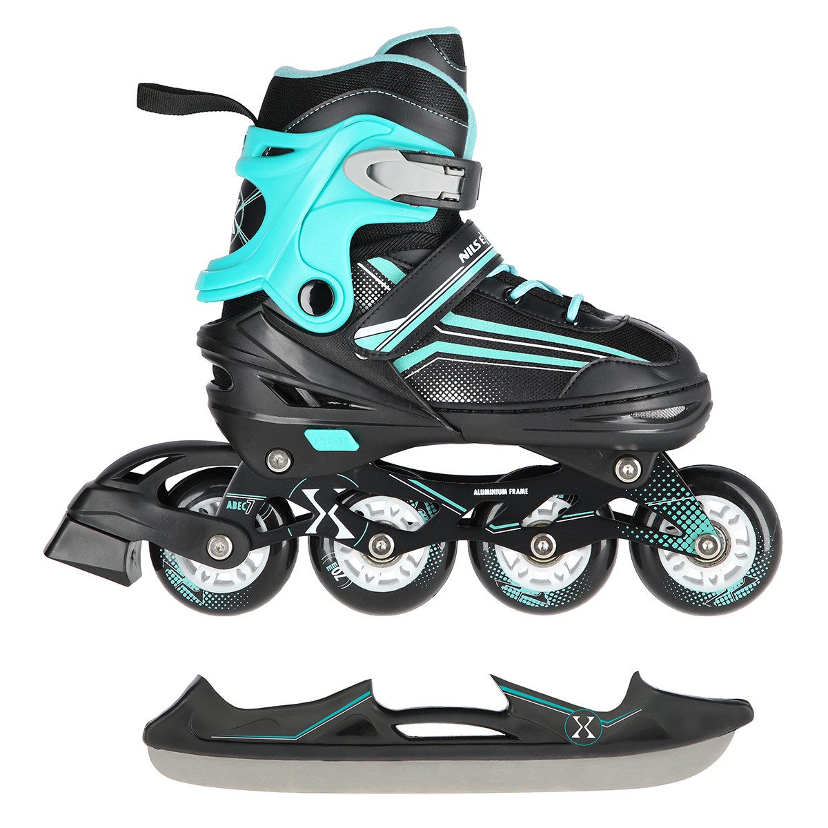 NILS EXTREME Inlineskates 2-IN-1 Inliner Schlittschuhe wechselbare Kufen, Verstellbare Größe