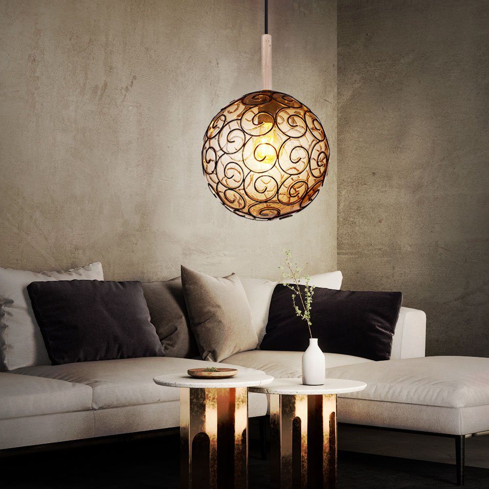 GLOBO LIGHTING Hängeleuchte, Leuchtmittel nicht inklusive, Hängelampe Pendelleuchte Wohnzimmerlampe amber Kugel H 120 cm
