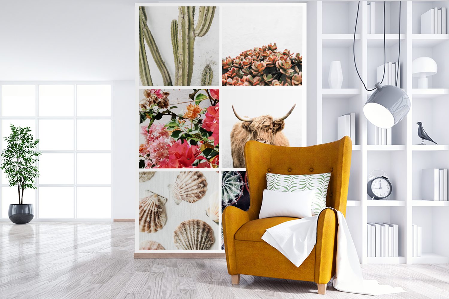 Wandtapete (3 Fototapete - Schottischer bedruckt, Blumen - MuchoWow Highlander für Wohnzimmer, Vinyl Matt, - Kaktus, Collage Montagefertig St), Tapete