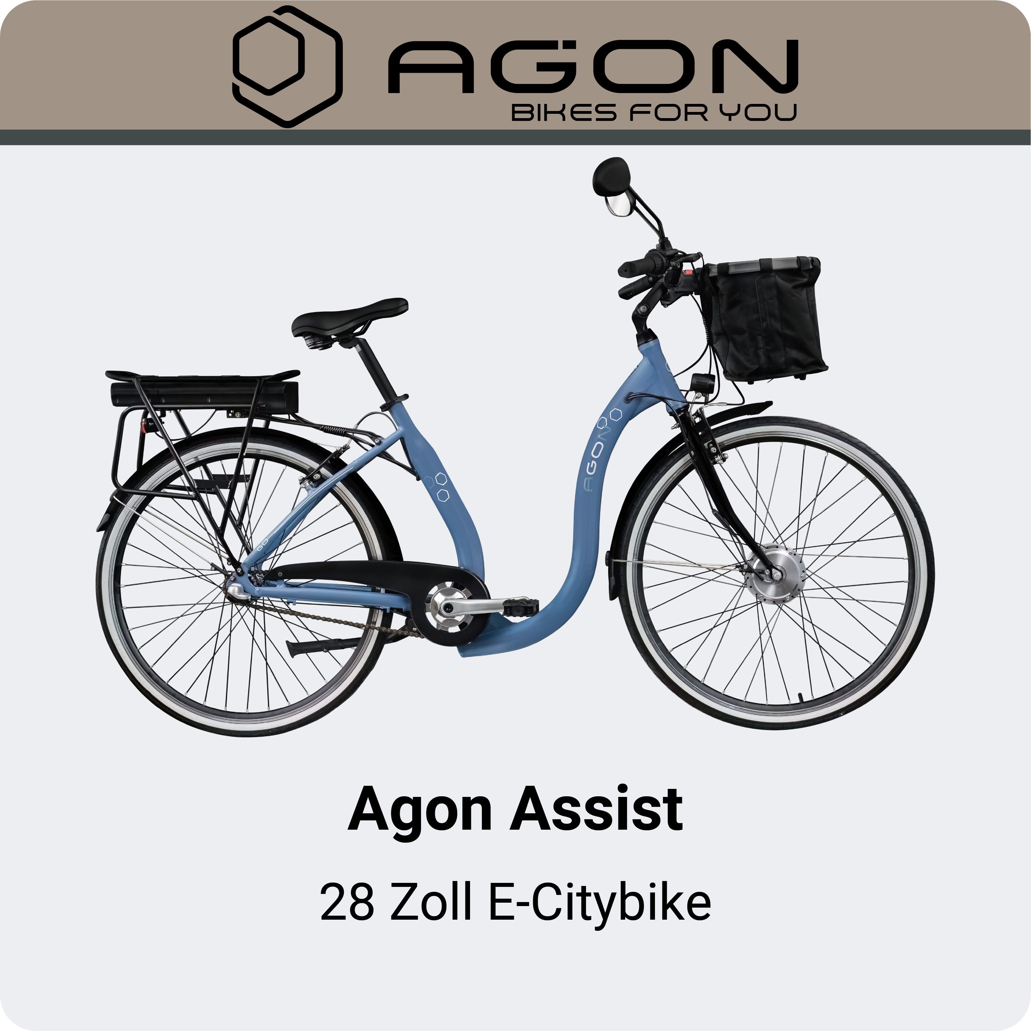 AGON E-Bike Cityrad Assist, 3 Gang, Nabenschaltung, Frontmotor, 374 Wh, tiefer Einstieg