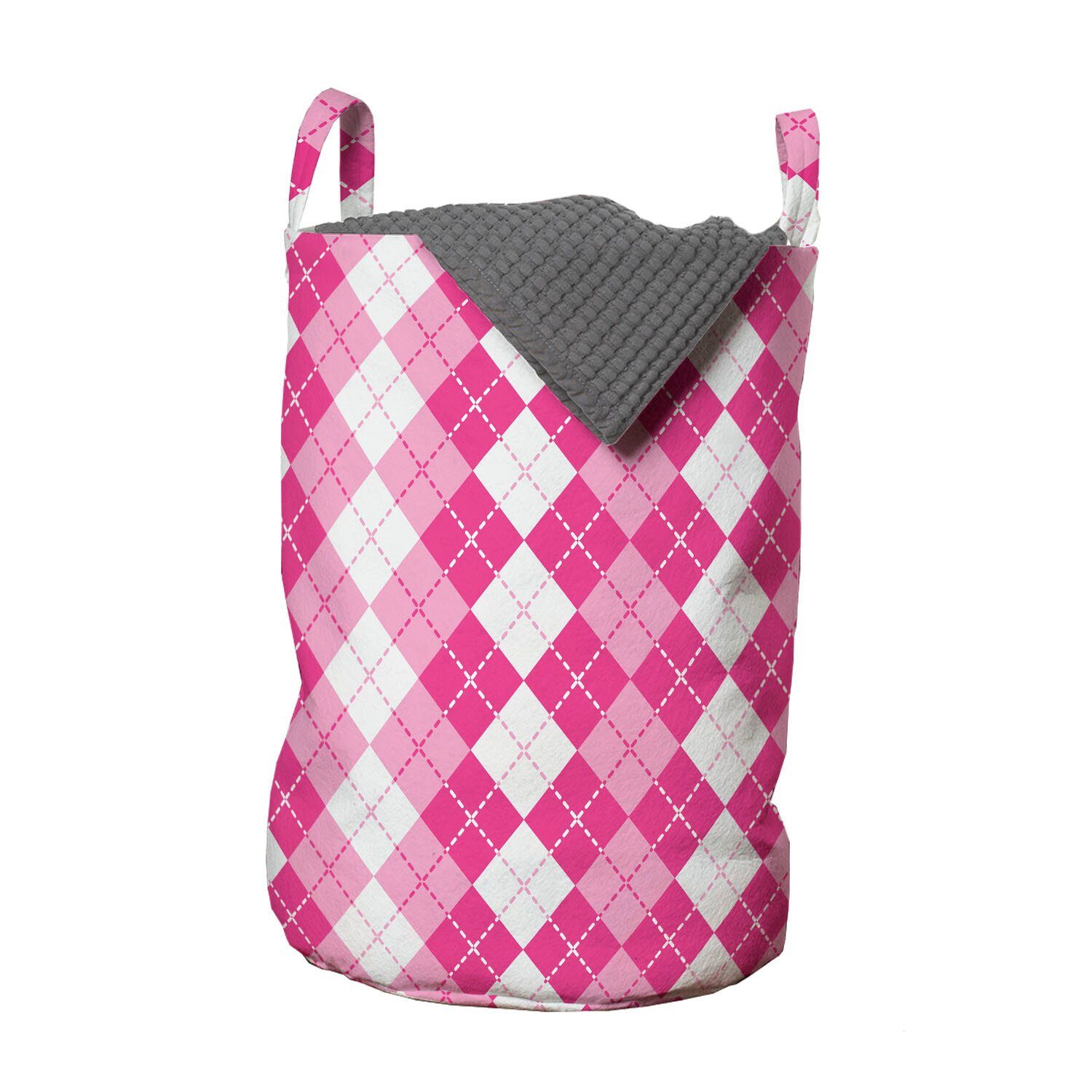 Abakuhaus Wäschesäckchen Wäschekorb mit Griffen Kordelzugverschluss für Waschsalons, Pink und Weiß traditionelle Argyle