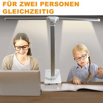 LIGHTSTUDIO LED Schreibtischlampe Schreibtischlampe Kinder Junge, LED tischleuchte Touch Dimmbar, LED fest integriert, warmweiß, neutralweiß, warmweiß - kaltweß, Tageslichtweiß, farbwechsler, Lesemodus, Timer, für Wohnzimmer Schlafzimmer, Kinderzimmer - Weiß, Doppelkopf Tischlampe mit Ladefunktion