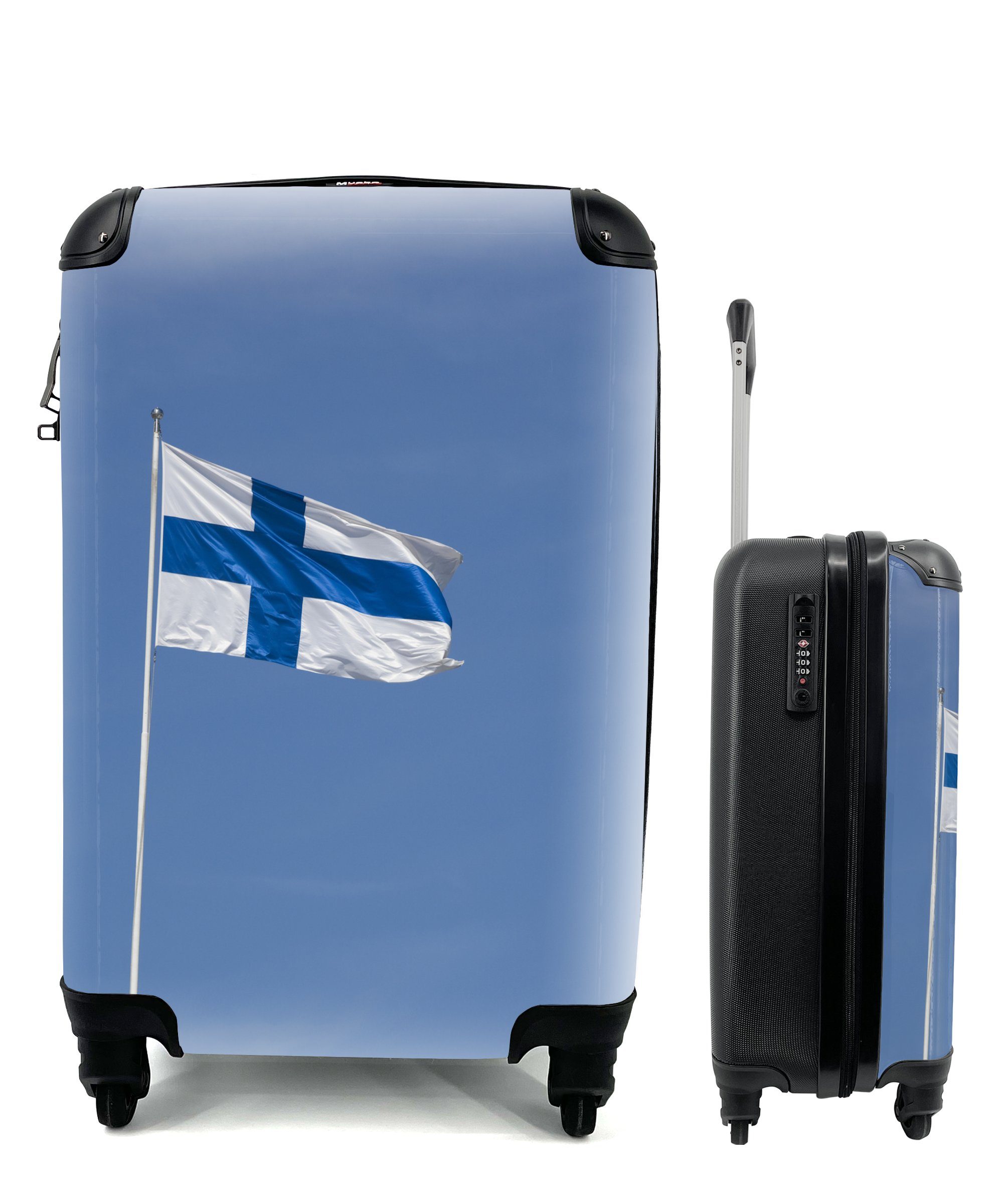 MuchoWow Handgepäckkoffer Die Flagge von Finnland mit blauem Himmel, 4 Rollen, Reisetasche mit rollen, Handgepäck für Ferien, Trolley, Reisekoffer