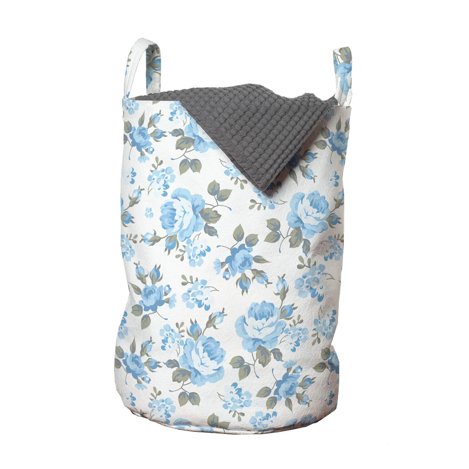 Abakuhaus Wäschesäckchen Wäschekorb mit Griffen Kordelzugverschluss für Waschsalons, Rose Pastell Blaue Töne Blumen-Kunst