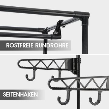 WILGOON Kleiderständer Metall Kleiderständer Kleiderstange stabil mit mehrschichtige Lagerung, mit 2 Kleiderstangen, 6 Ablagen, 4 Kleiderhaken, bis 60 kg belastbar