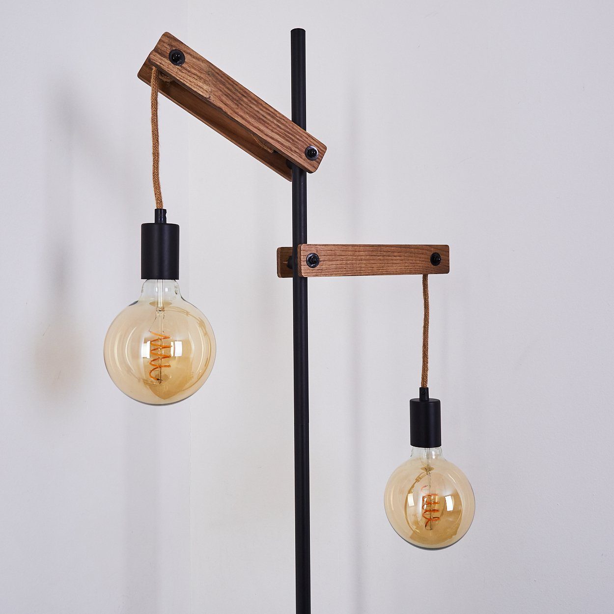 mit 150cm, »Voceto« am hofstein ohne verstellbare E27, Stehlampe Höhe Retro/Vintage-Design Leuchtmittel, Kabel Stehleuchte, Metall/Holz/Hanfseil, Fußschalter Schwarz/Natur,