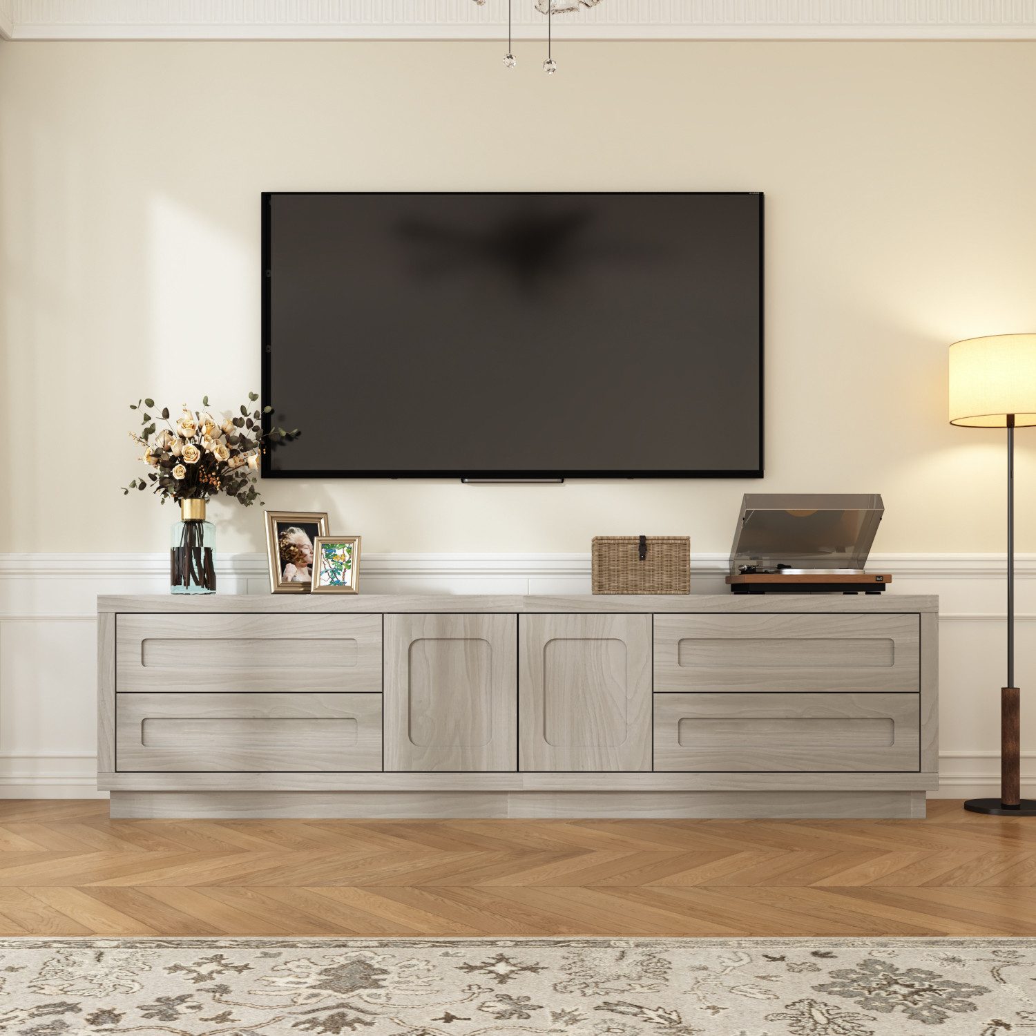 FUFU&GAGA Lowboard TV Schrank mit 10 Fächern 4 Türen, Walnuss günstig online kaufen