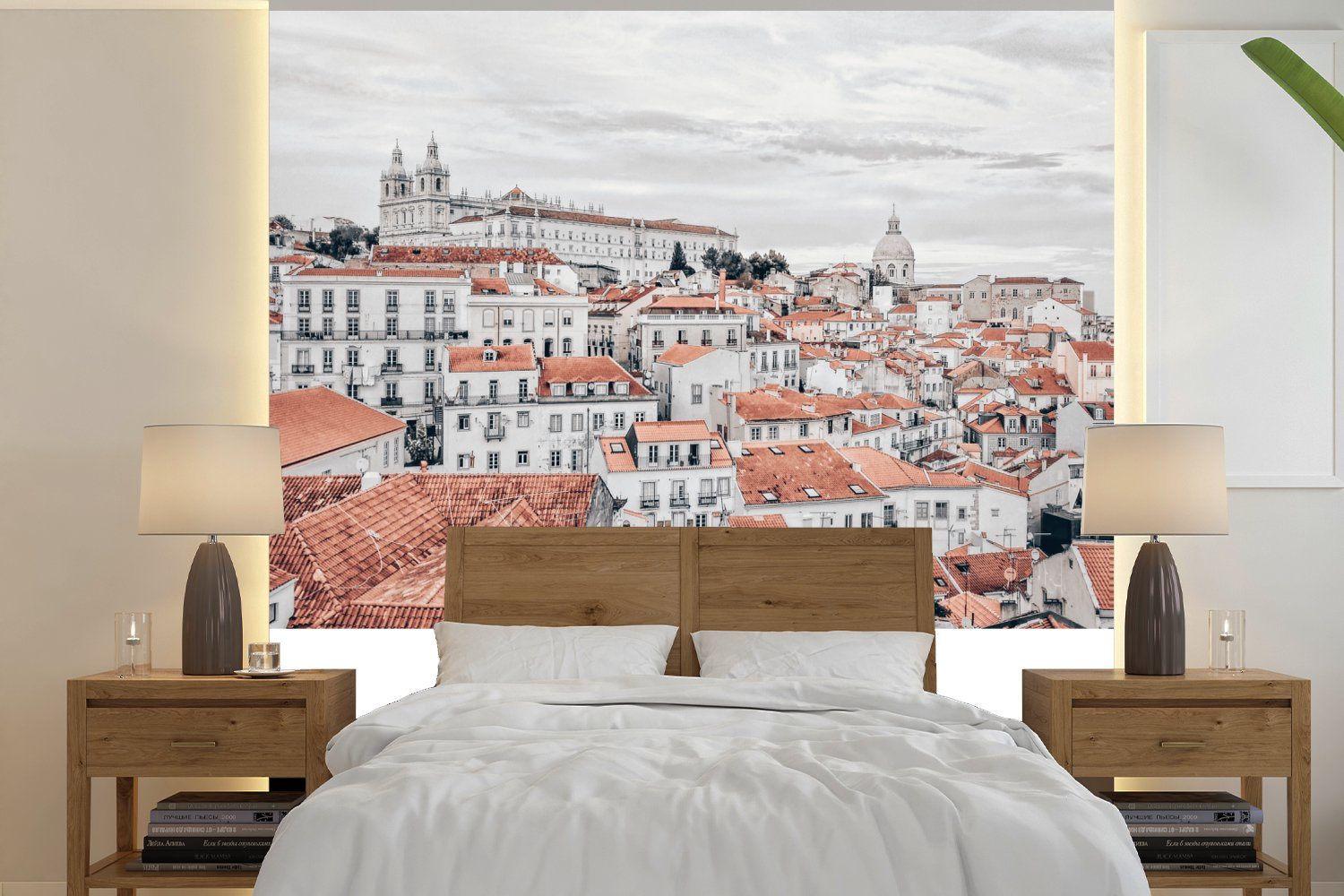 MuchoWow Fototapete Portugal - Lissabon - Häuser, Matt, bedruckt, (5 St), Vinyl Tapete für Wohnzimmer oder Schlafzimmer, Wandtapete