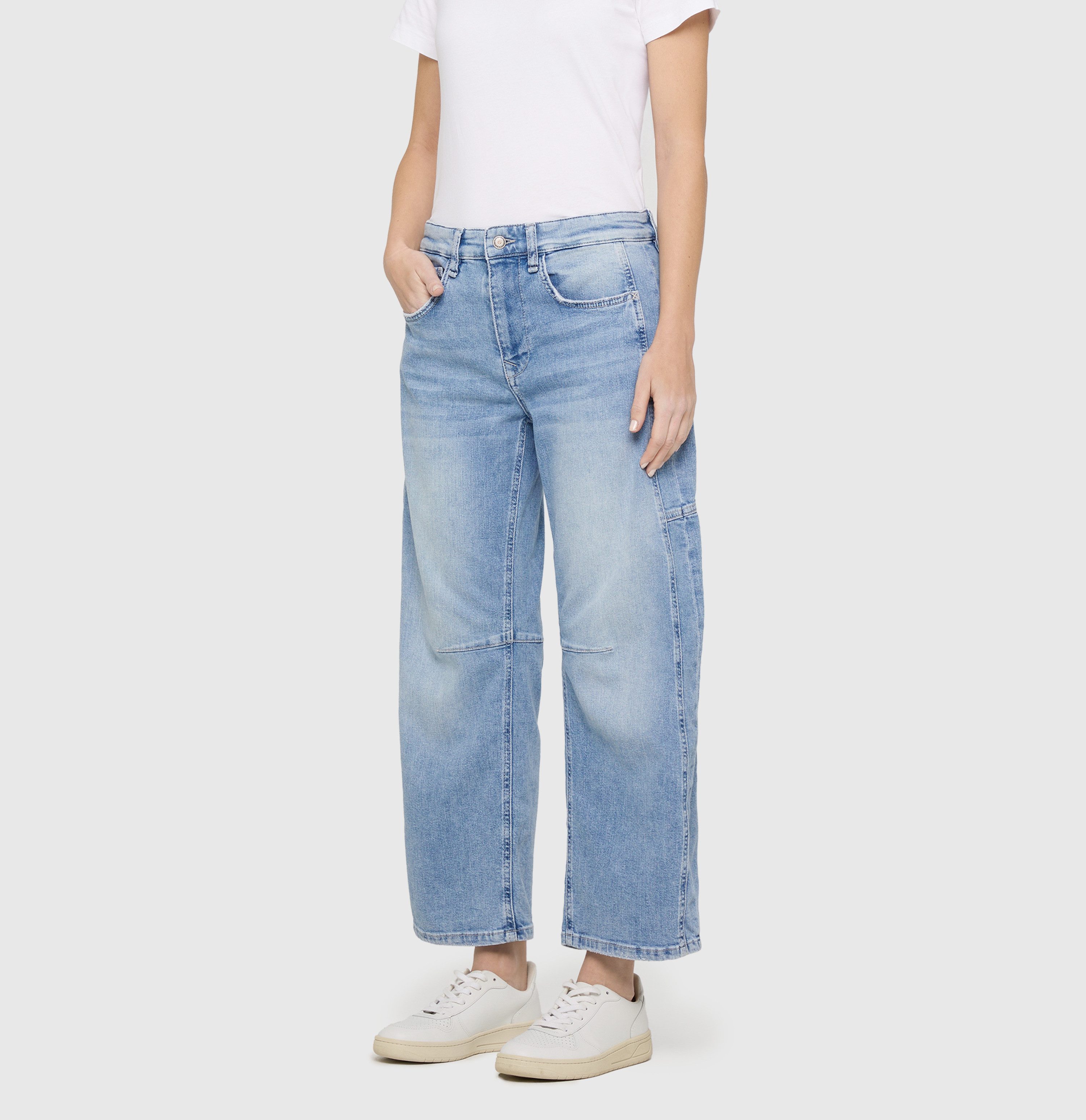MAC 5-Pocket-Jeans OHIO Barrel Barrel Fit, Naht-Detail auf Kniehöhe