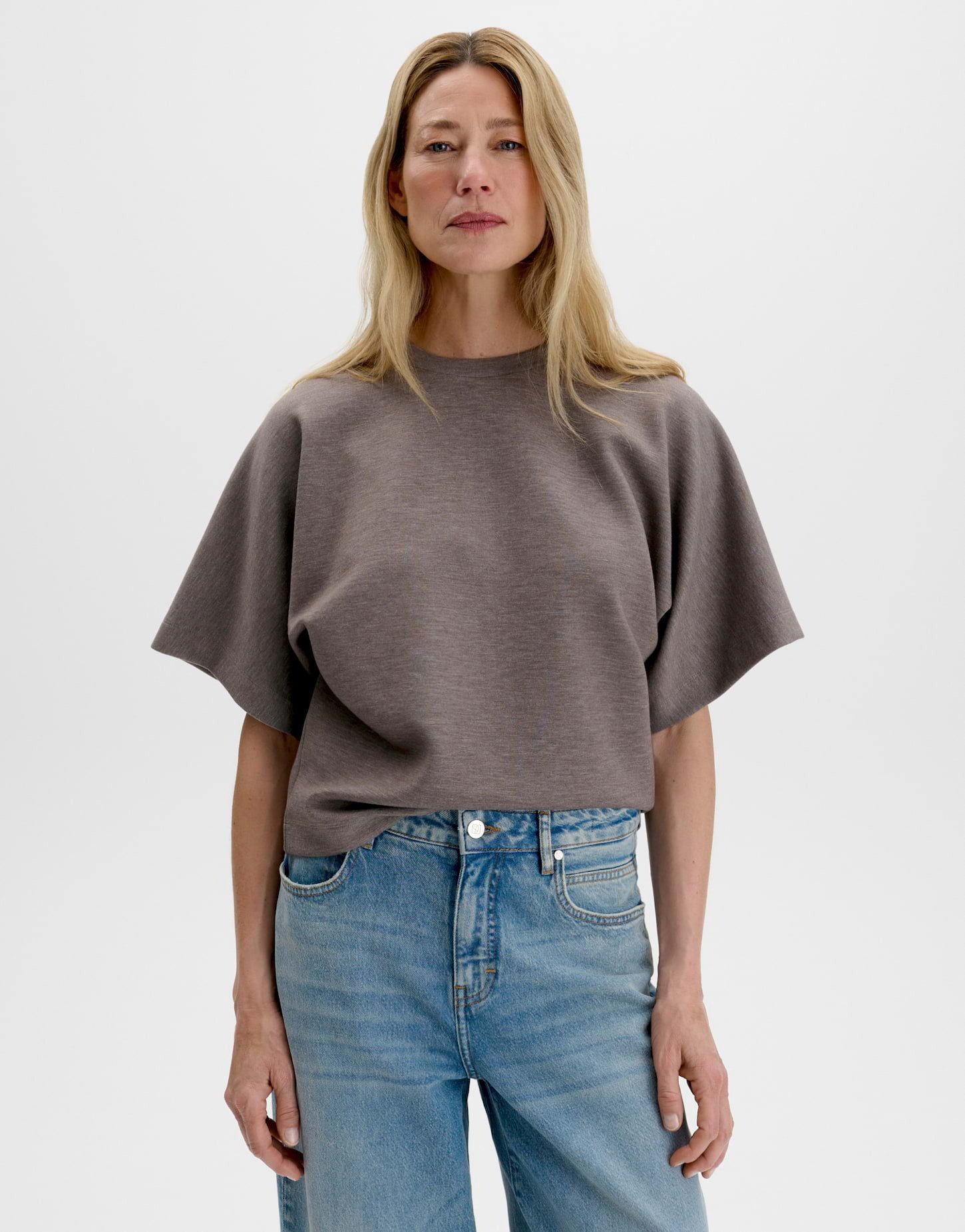 someday Sweatshirt Ubena aus weichem Scuba Sweat Oversized-Silhouette mit kurzem Fledermausärmel und Mélange-Optik