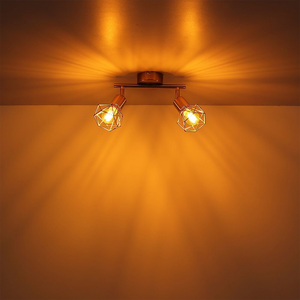 Spotlampe Leuchtmittel Deckenleuchte nicht Strahler E14 schwenkbar Globo 2 Flammig gold Gitter Deckenspot, inklusive,
