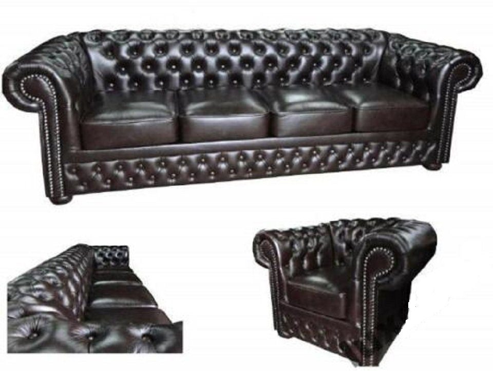 Sofa Couch JVmoebel Big Polster 4-Sitzer Chesterfield Stoff Sofort Leder Lord 100%