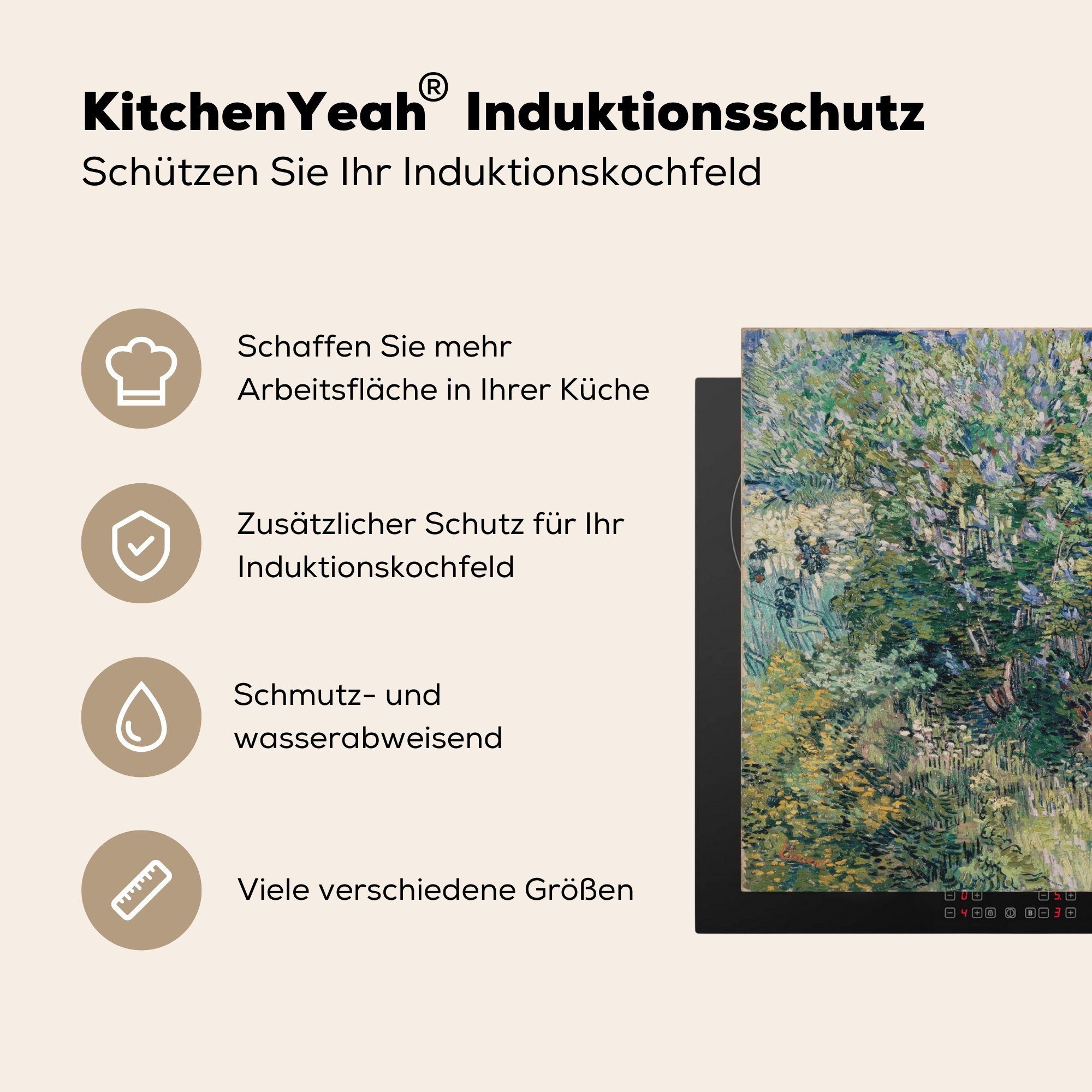 für Induktionskochfeld Fliederbusch Gogh, Vinyl, 71x52 van tlg), MuchoWow Schutz Ceranfeldabdeckung (1 Vincent die - küche, cm, Herdblende-/Abdeckplatte