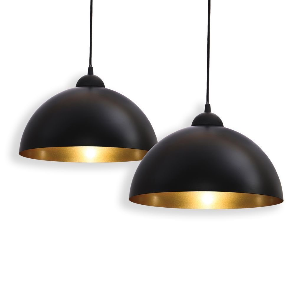 B.K.Licht LED Pendelleuchte 2er Set Hängeleuchte Industriell Vintage 60W Ø30cm - BKL1093, ohne Leuchtmittel, E27 Retro Deckenlampe Schwarz-Gold Esstischlampe | Pendelleuchten