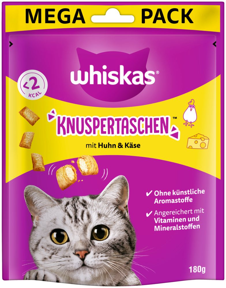 Whiskas WHISKAS® KNUSPERTASCHEN™ Beutel mit Huhn und Käse 180g, für: Katze