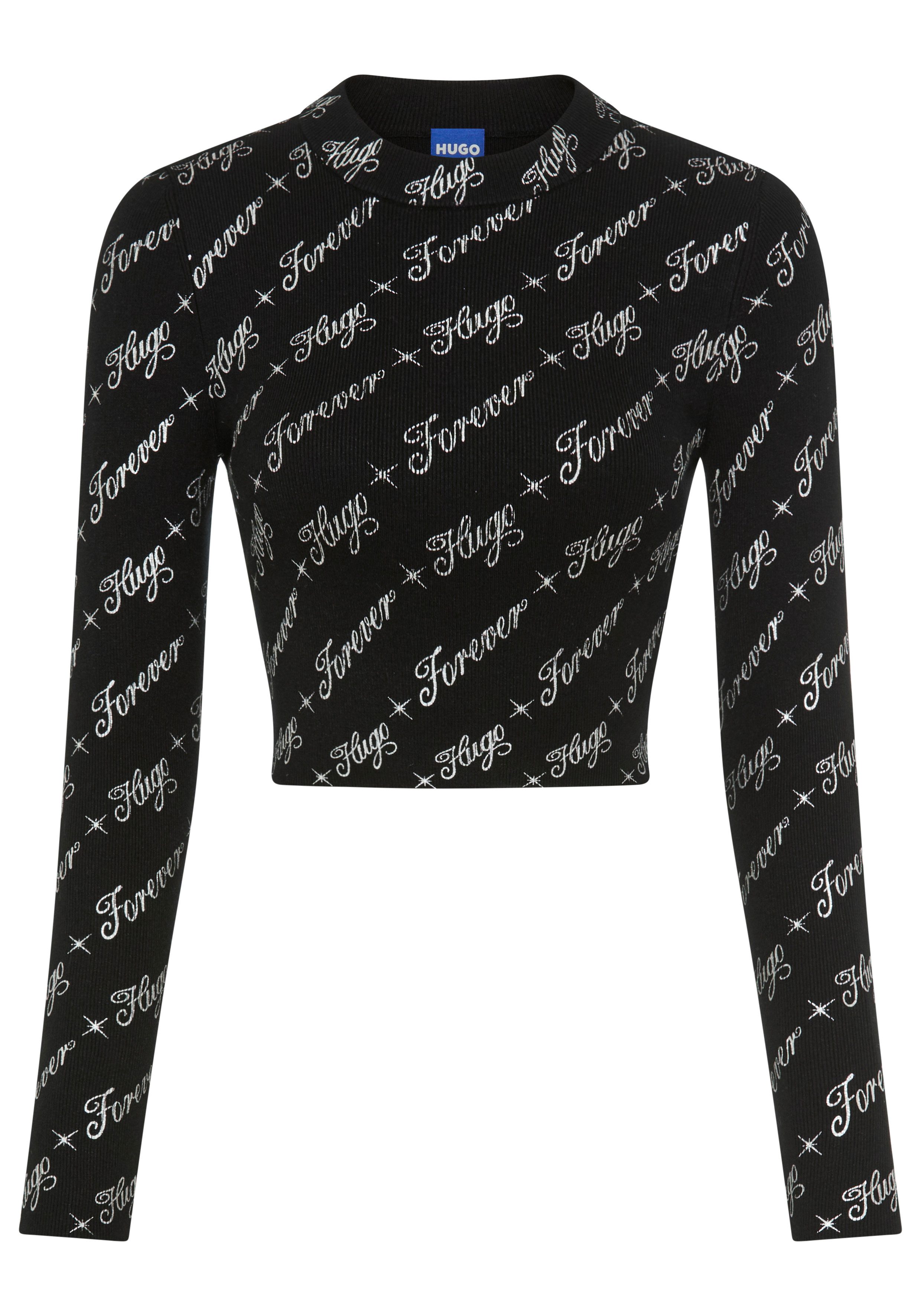 HUGO Blue Langarmshirt Soiler mit All-Over-Print, cropped