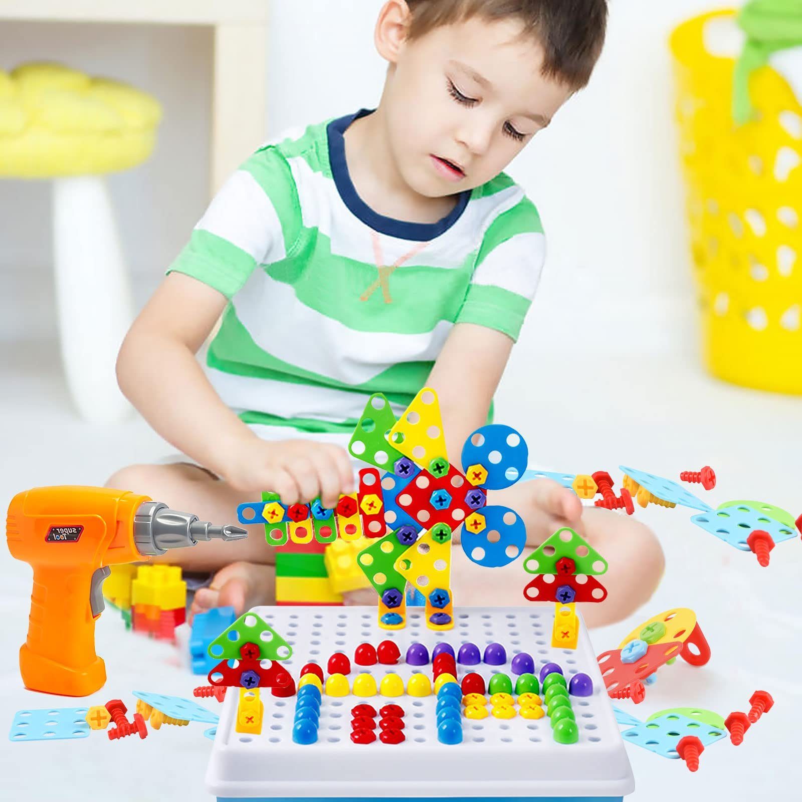 399 Stück Mosaik Steckspiel Bohrmaschine Schrauben Spielzeug 3D Puzzle Bausteine 