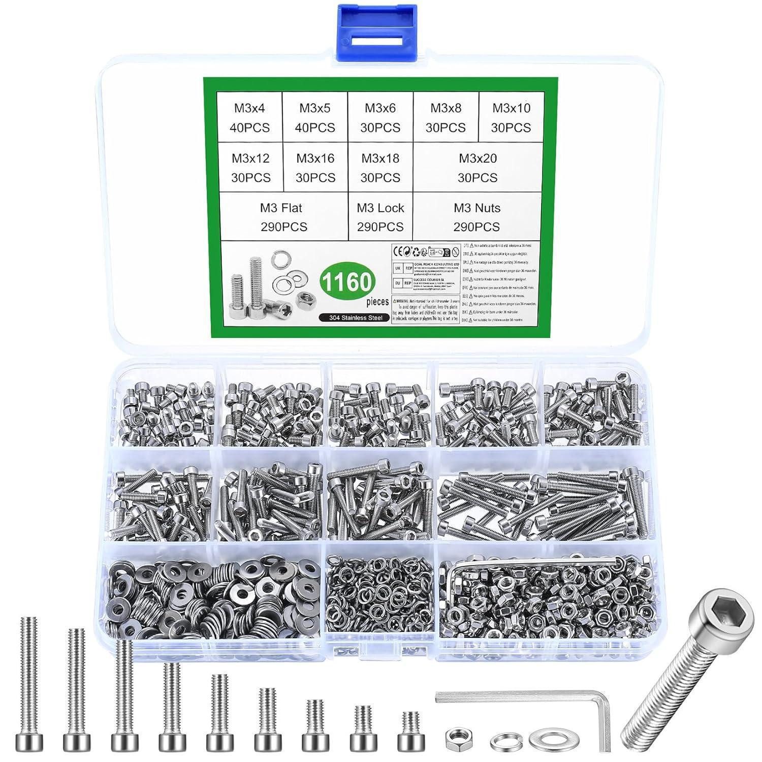 Schrauben-Set Schrauben Muttern Unterlegscheiben Edelstahl Set M3 1160