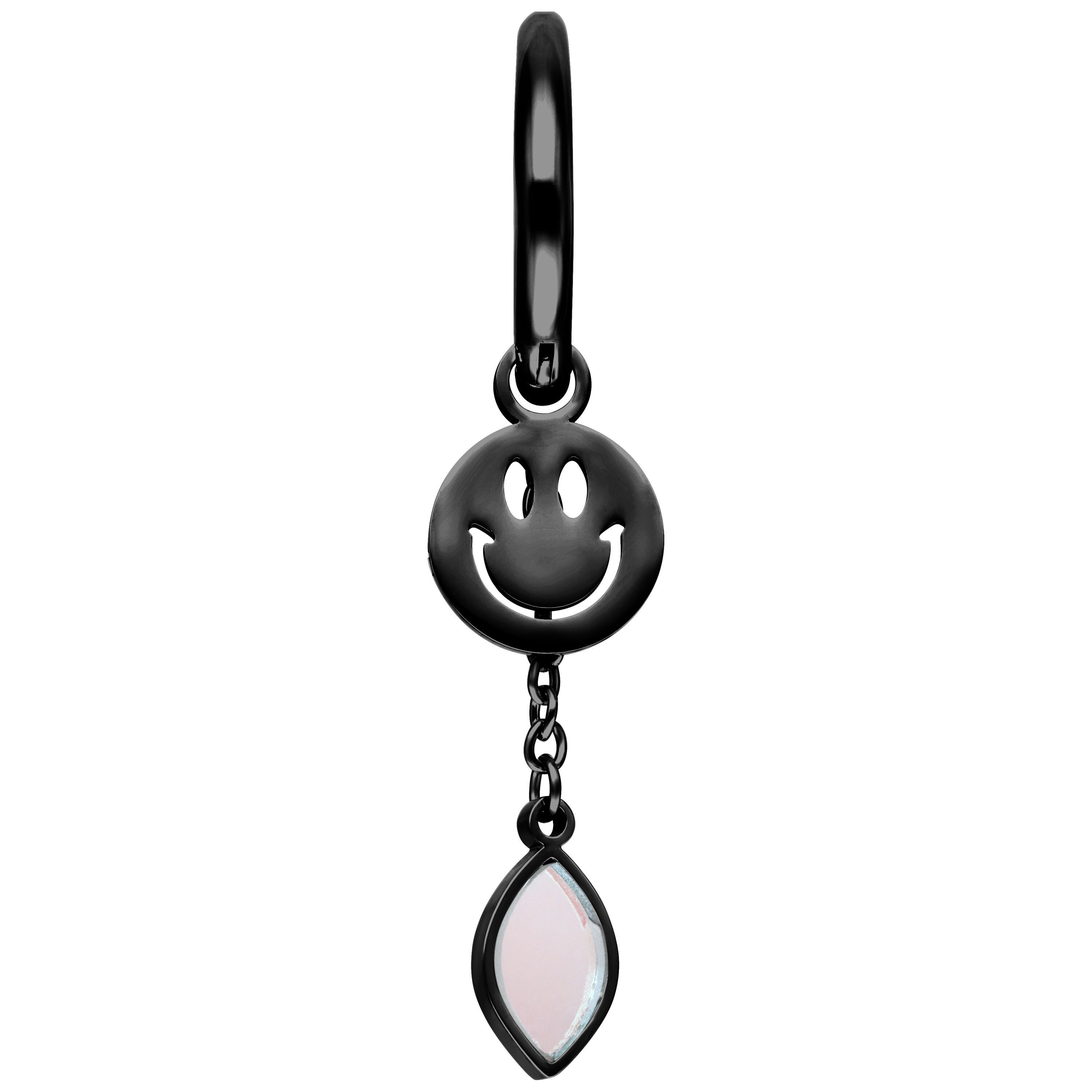 Wildcat Paar Ohrhänger Mini Smiley with Radiant Hanger Hoops Pair - Schwarz, Chirurgenstahl 316L - wasserfest, langlebig, hautverträglich – Bild 5 von 5