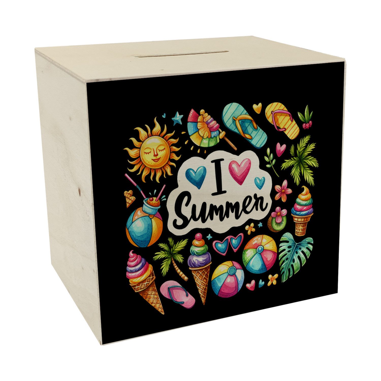 Spardose Endlich Sommer Spardose aus Holz mit Spruch I love Summer