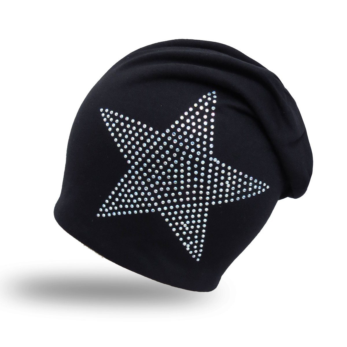 Sonia Originelli Beanie Kinder Fleece Beanie "Stern Strass" Steine Winter Onesize, Jersey-Strick, Fleece schwarz