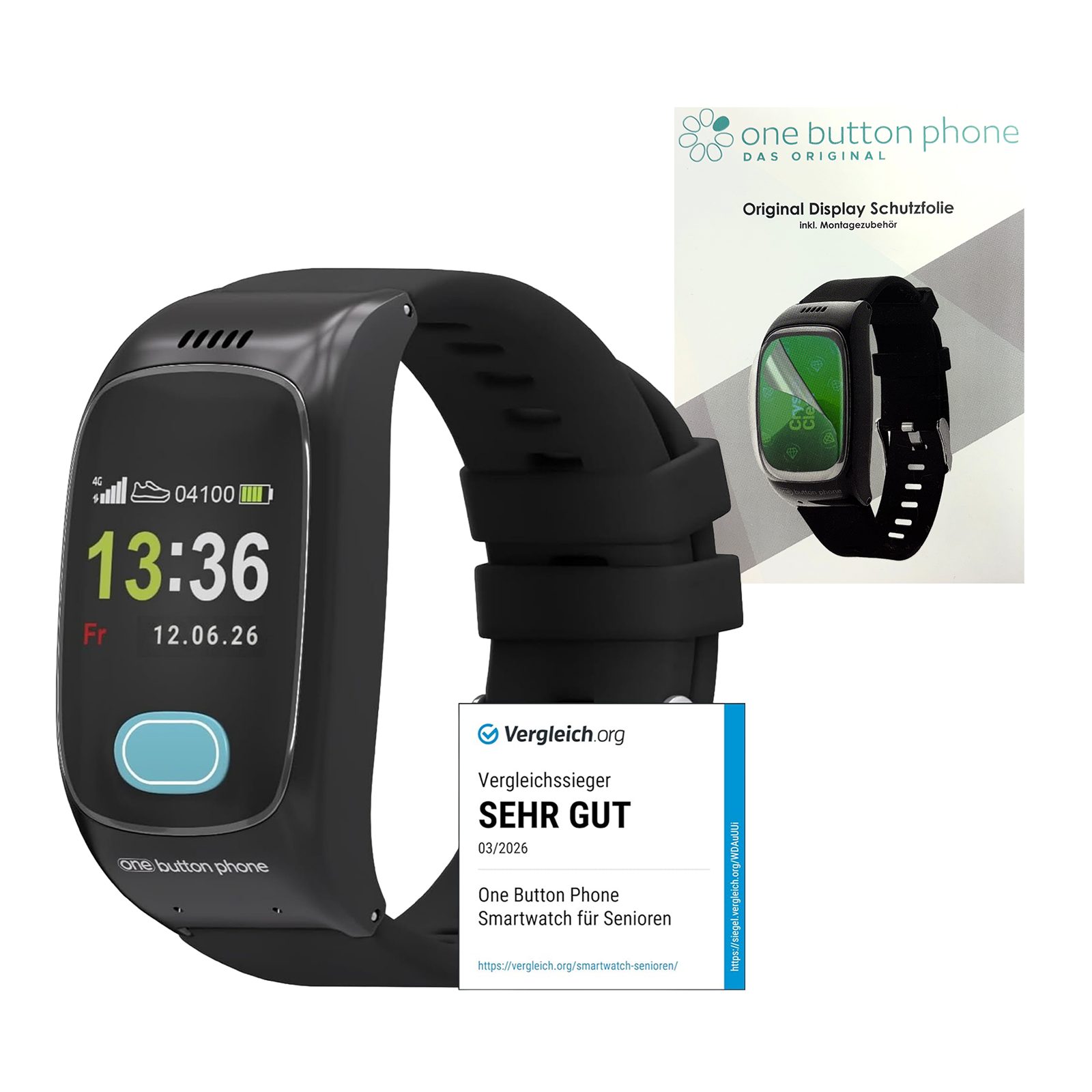 one button phone Notfallarmband GPS&SOS Notruf mit Sturzerkennung Smartwatch, SOS-Taste, automatische Sturzerkennung und GPS-Ortung