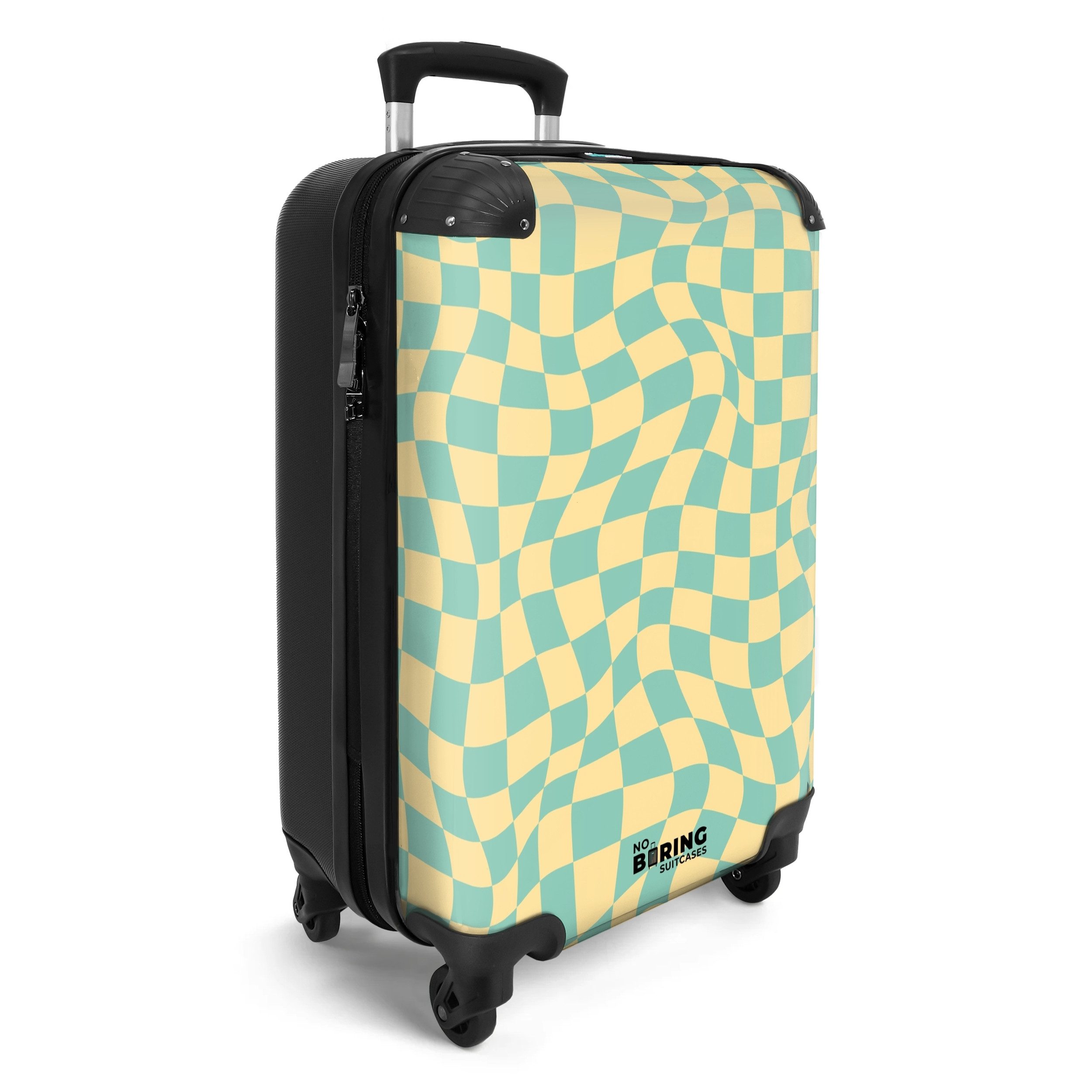 NoBoringSuitcases.com© Hartschalen-Trolley Gewellter blau-gelb karierter Dr günstig online kaufen