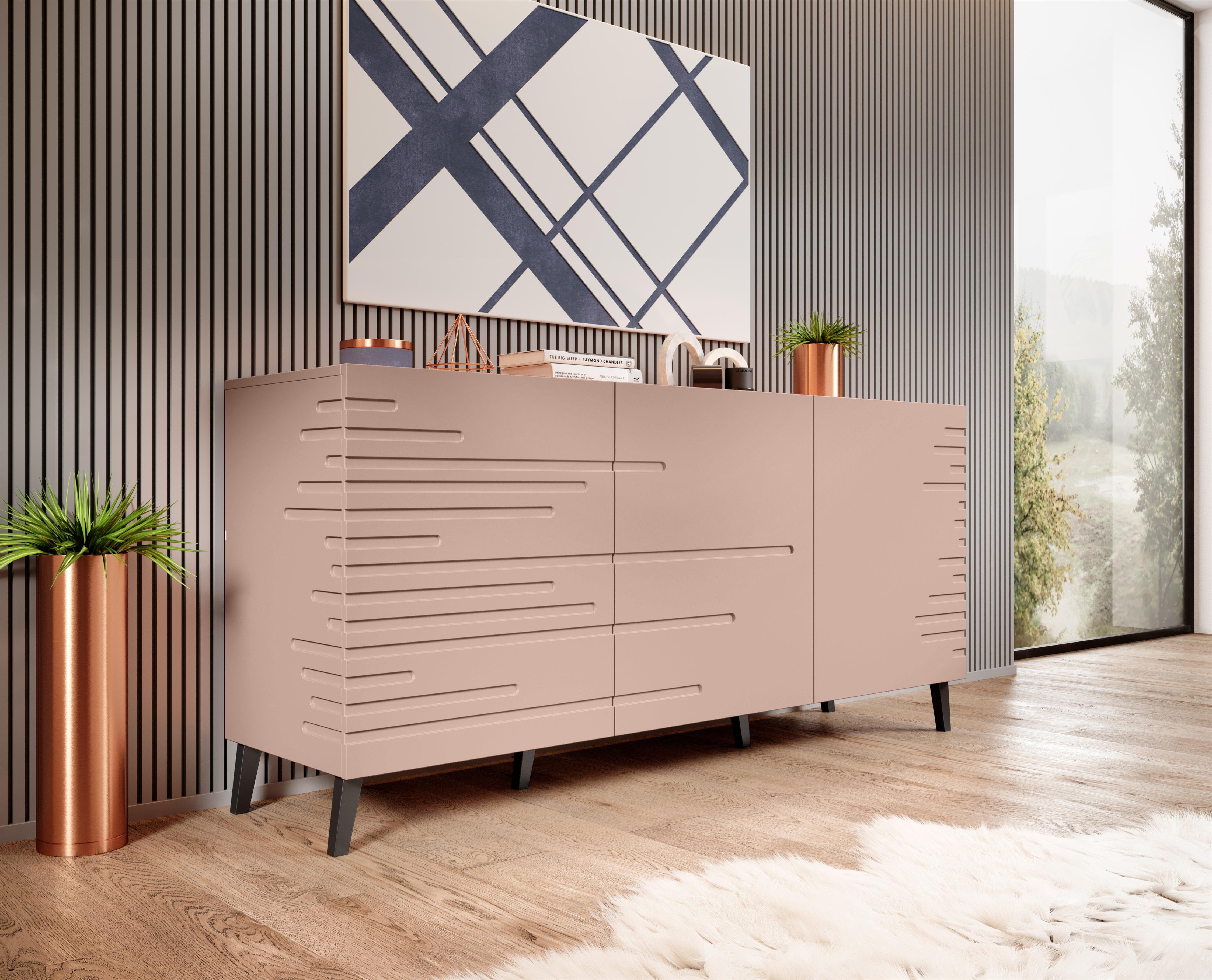 Domando Sideboard Sideboard Cilento, Breite 155cm, modern gefräste Fronten und Seiten