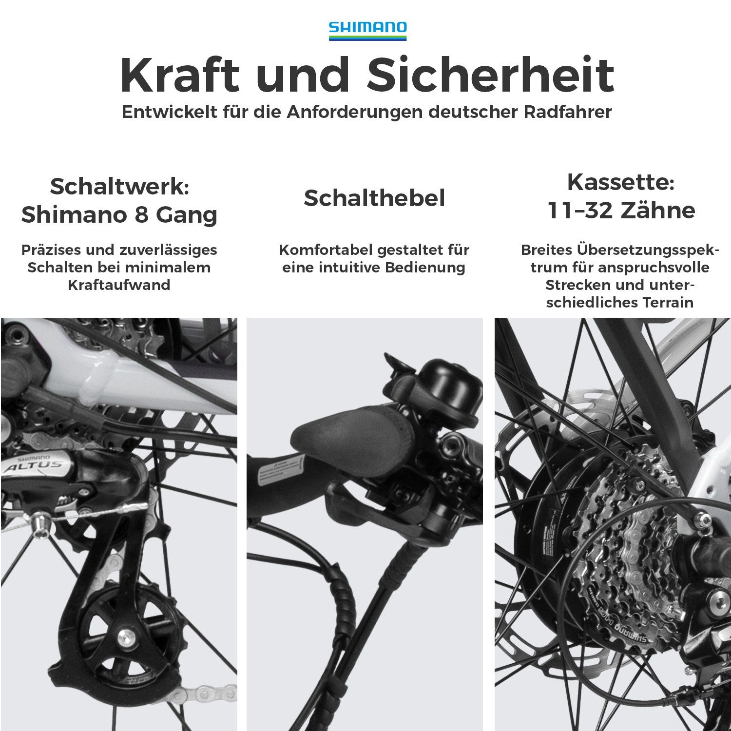 DERUIZ E-Bike Cityrad 28 Zoll Quartz 2.0, 644 Wh, bis zu 161 km, 55 Nm, Drehmomentsensor, 8 Gang SHIMANO Altus RD-M310 Schaltwerk, Kettenschaltung, Heckmotor, 644 Wh, (5 Stufen, Aluminium-Schutzbleche), SHIMANO Altus 8-Gang, Hydraulikbremsen, Bluetooth-App