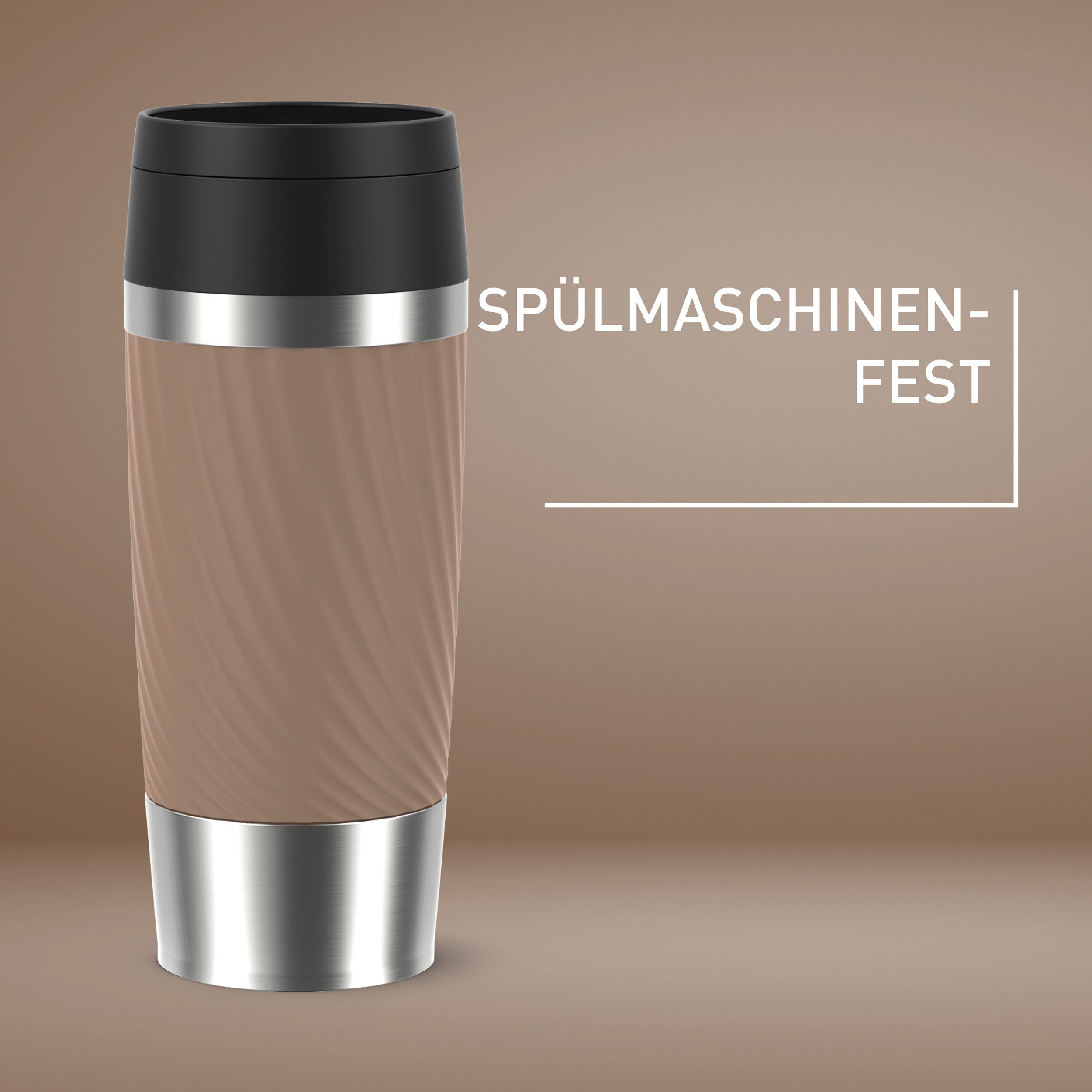 Emsa Thermobecher Travel Mug Classic Twist, 1-tlg., Edelstahl, Kunststoff, Silikon, 0,36 Liter, Comfort-Schraubverschluss, Quick-Press, auslaufsicher