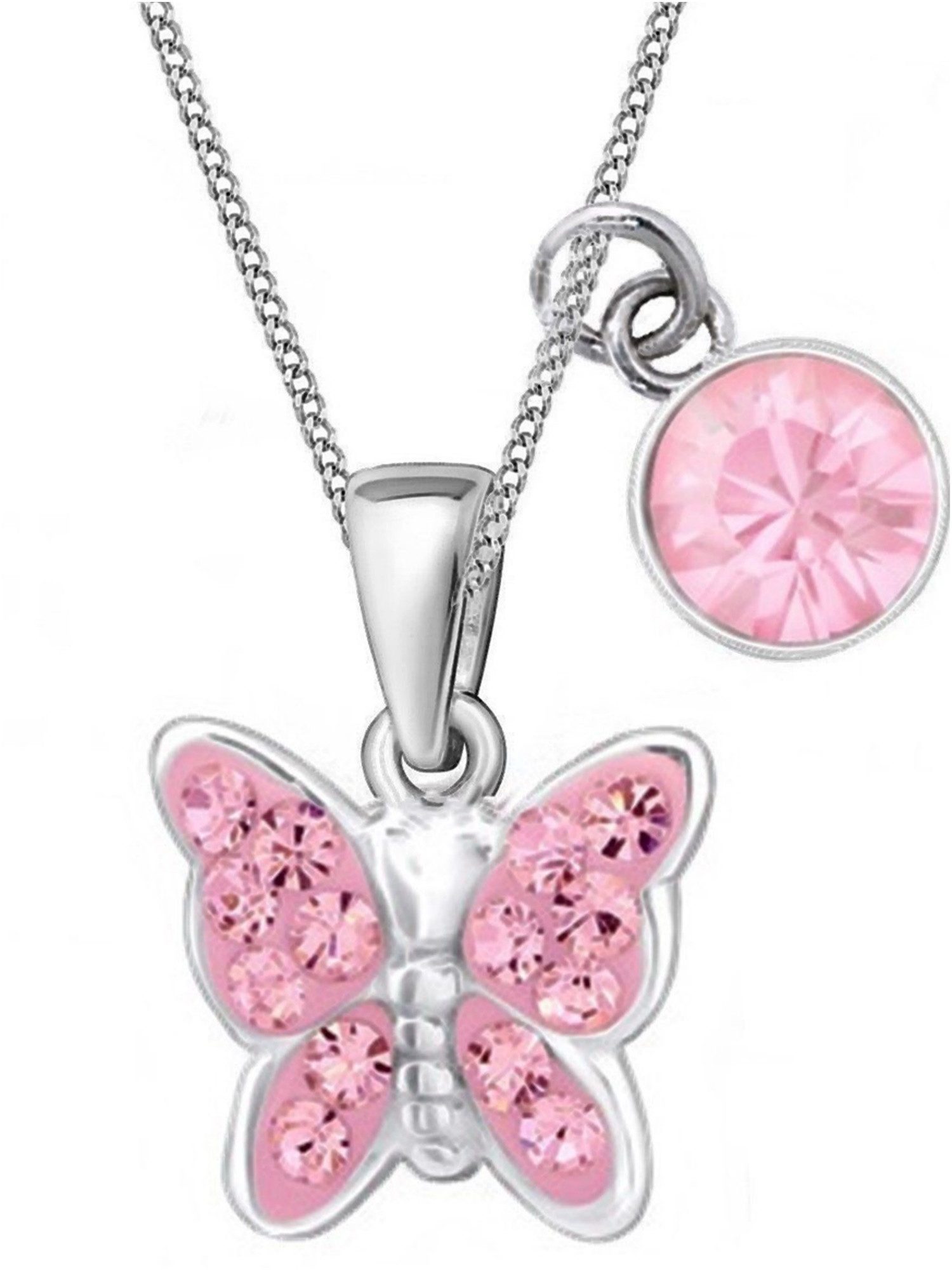 Goldene Hufeisen Kette mit Anhänger Kinderkette mit Kristall Schmetterling und zarten rosa Akzenten (3-tlg, inkl. Etui), 925 Sterling Silber, Hypoallergen