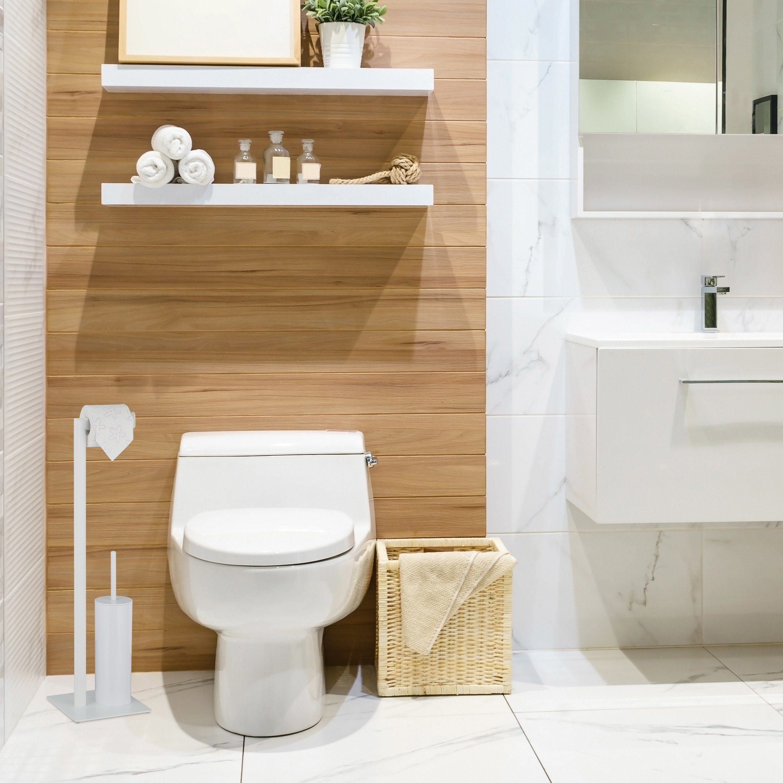 relaxdays Toilettenpapierhalter WC Garnitur in Weiß günstig online kaufen