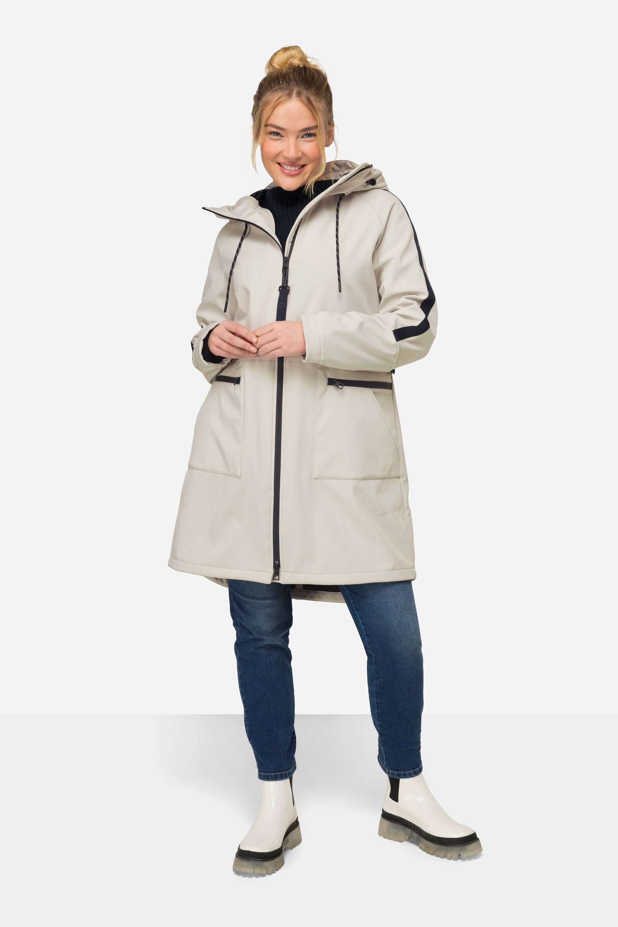 Wintermantel Softshell-Mantel Kapuze 2-Wege-Zipper Zipptaschen