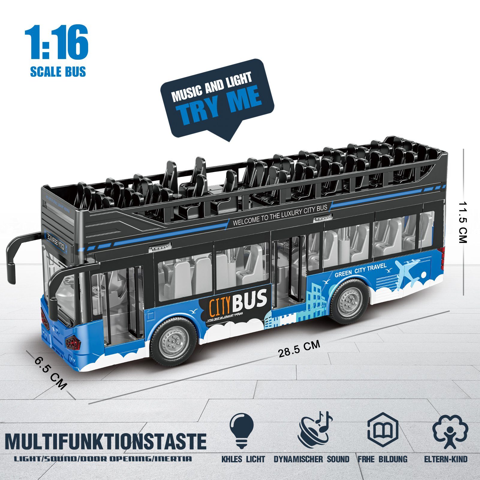 Esun Spielzeug-Bus AutoSpielzeug ab234jahre, LKW spielzeug,Spielzeugautos mit Sound Licht, (Set, Komplettset), DoppeldeckerBus spielzeug,Geschenk junge 2345jahre
