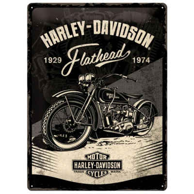 Nostalgic-Art Metallschild Blechschild 40 x 30 cm - Harley Davidson - Flathead, Black