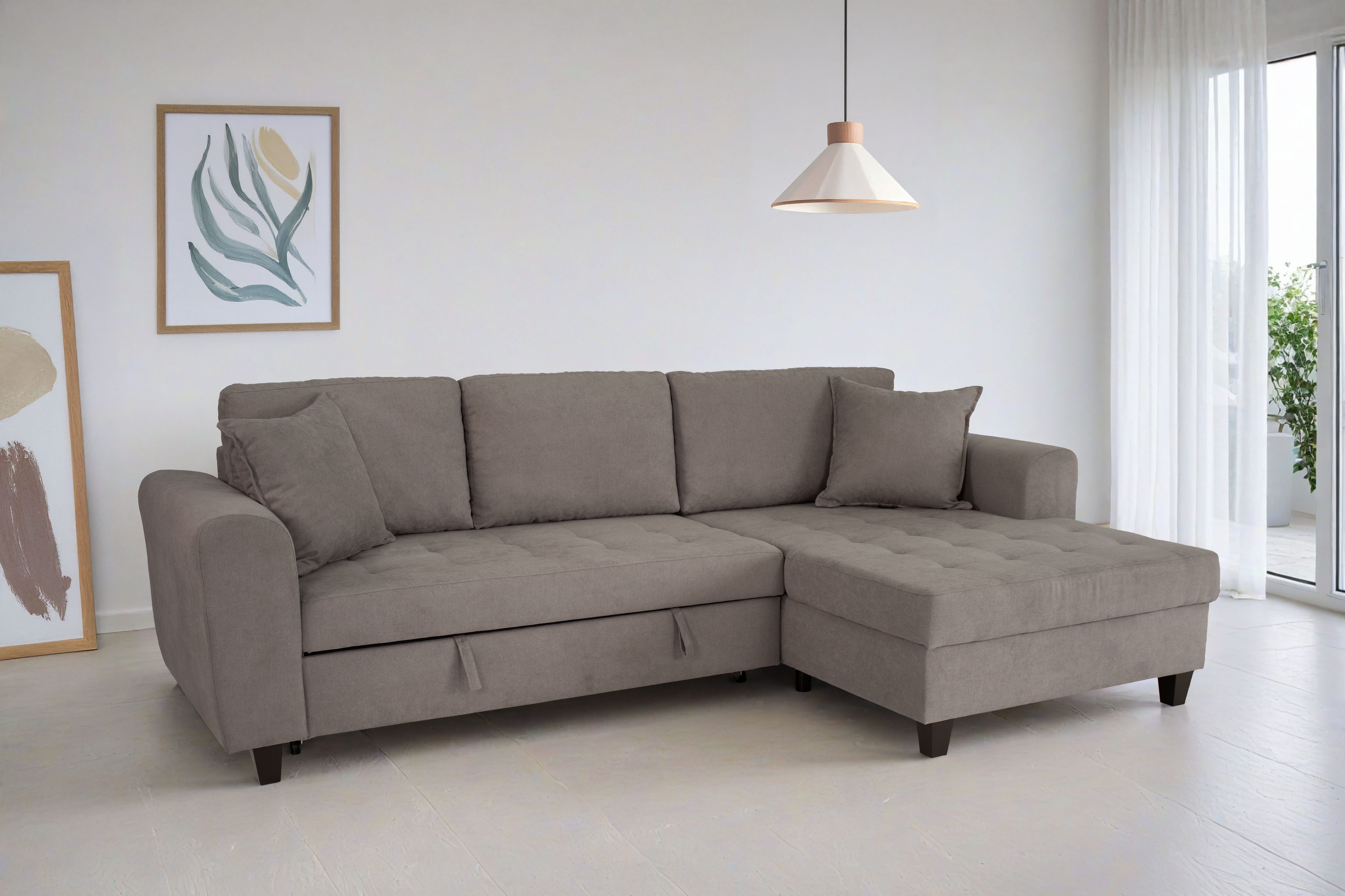 OTTO home Ecksofa Moritz L-Form, B: 265 cm, mit Schlaffunktion, Bettkasten & Zierkissen