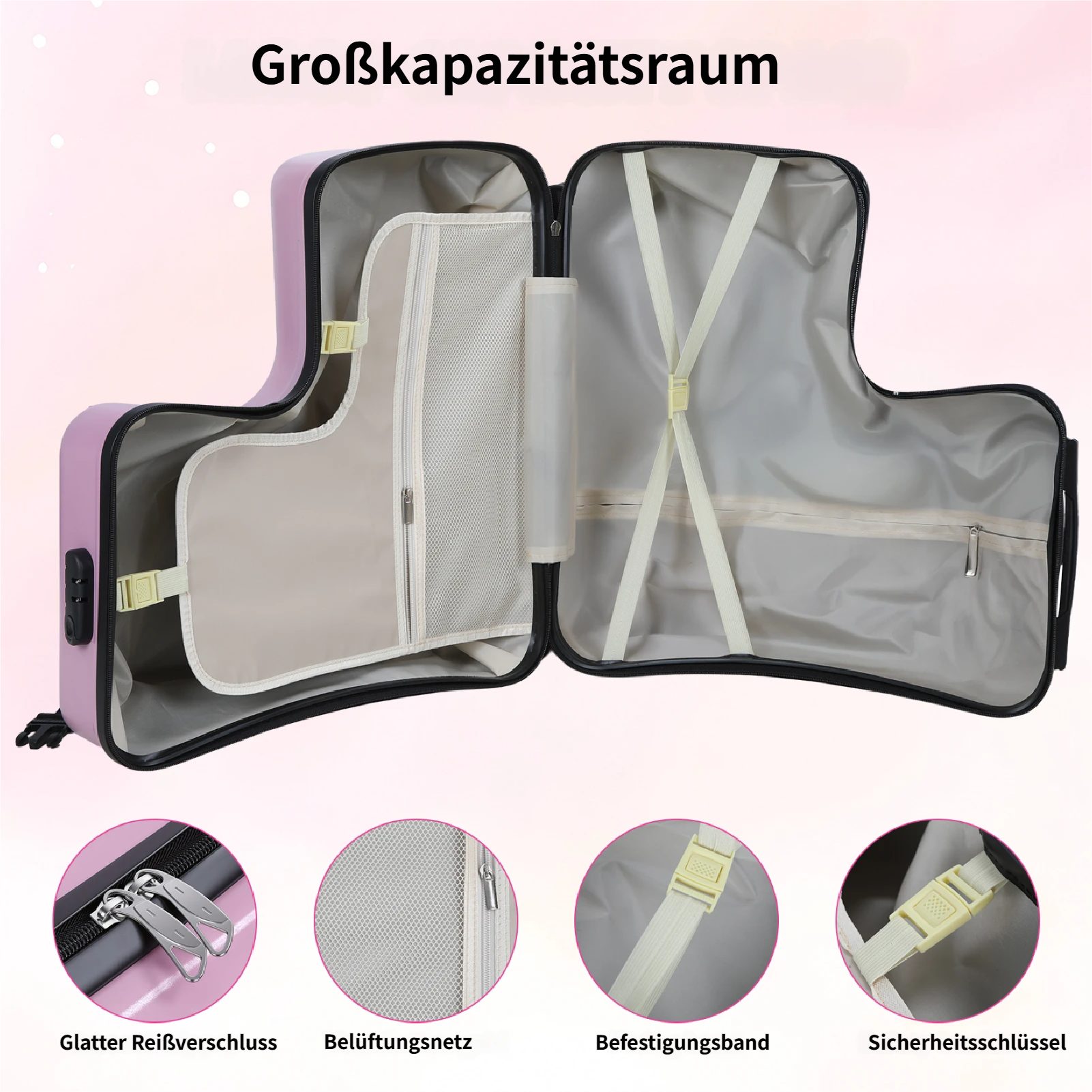 Rutaqian Kinderkoffer Hartschalen-Trolley, 50cm Große Handgepäckkoffer mit Kindersitz, 4 Rollen, Reisekoffer Koffer Kindertrolley mit Sicherheitsgurt und Zahlenschloss