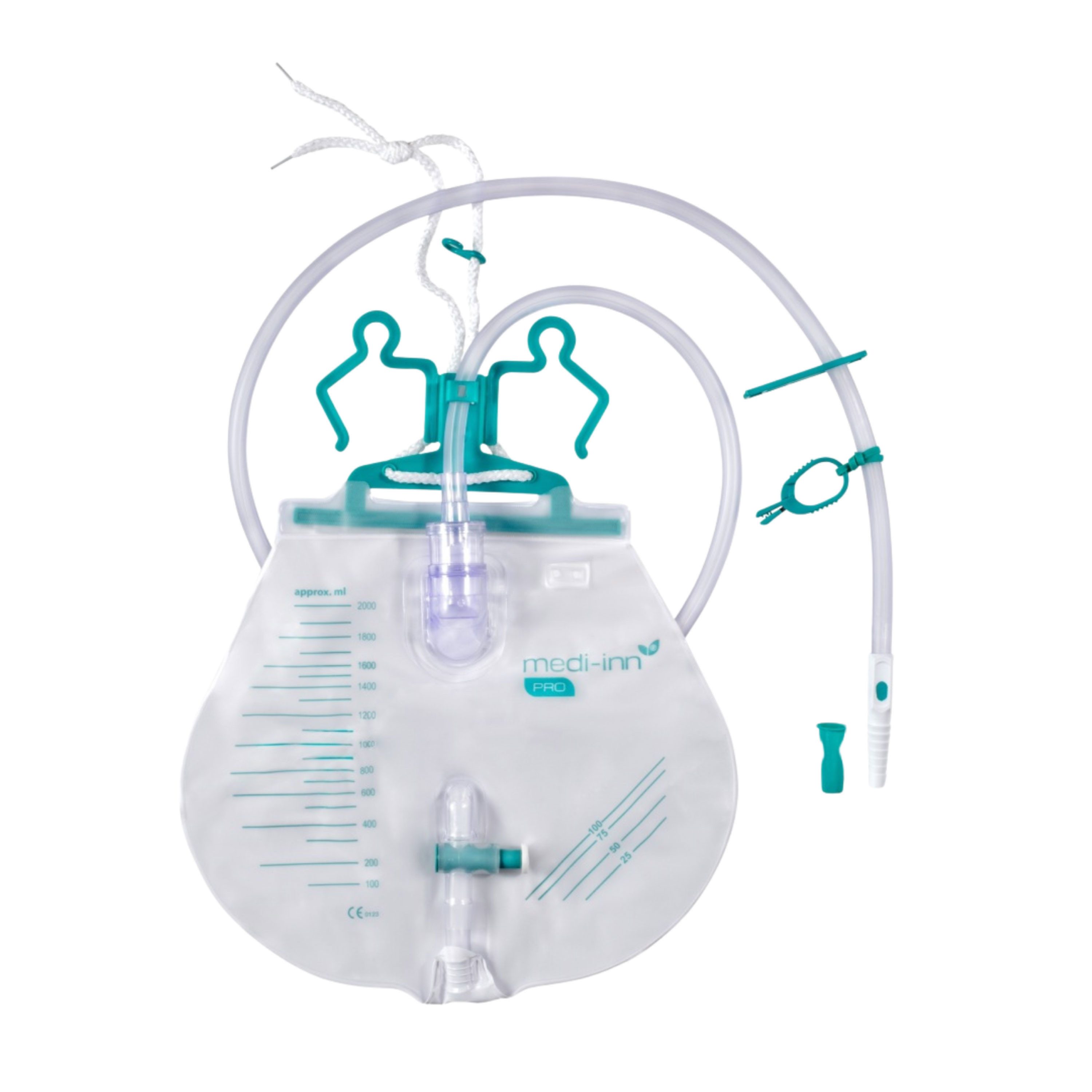 Medi-Inn PRO Urinbeutel PRO Urinbeutel closed System, 120 cm, 2000 ml, steril verpackt (1 St), Nadelfreie Probeentnahme, Anti-Rückflussventil, Kreuzventil, latexfrei