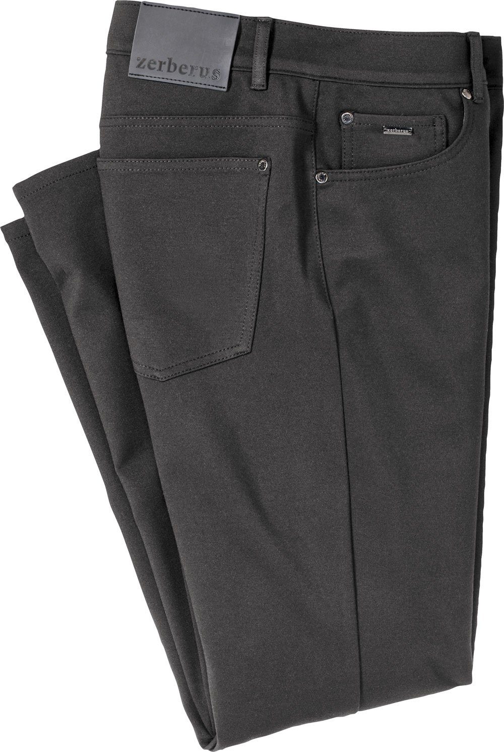 Passform, im 5-Pocket-Stil perfekte Jerseyhose Zerberus schwarz lässigen