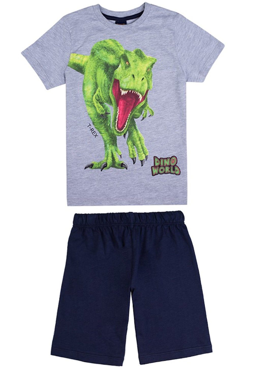 Dino World Shorty Dino World Schlafanzug kurz T-Rex Dinosaurier Shorty Pyjama hellgrau (2 tlg)