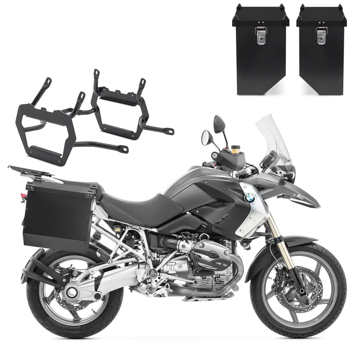 Bagtecs Kofferset Set Alukoffer + Kofferträger passend für BMW R 1200 GS 04-12 / Adventu