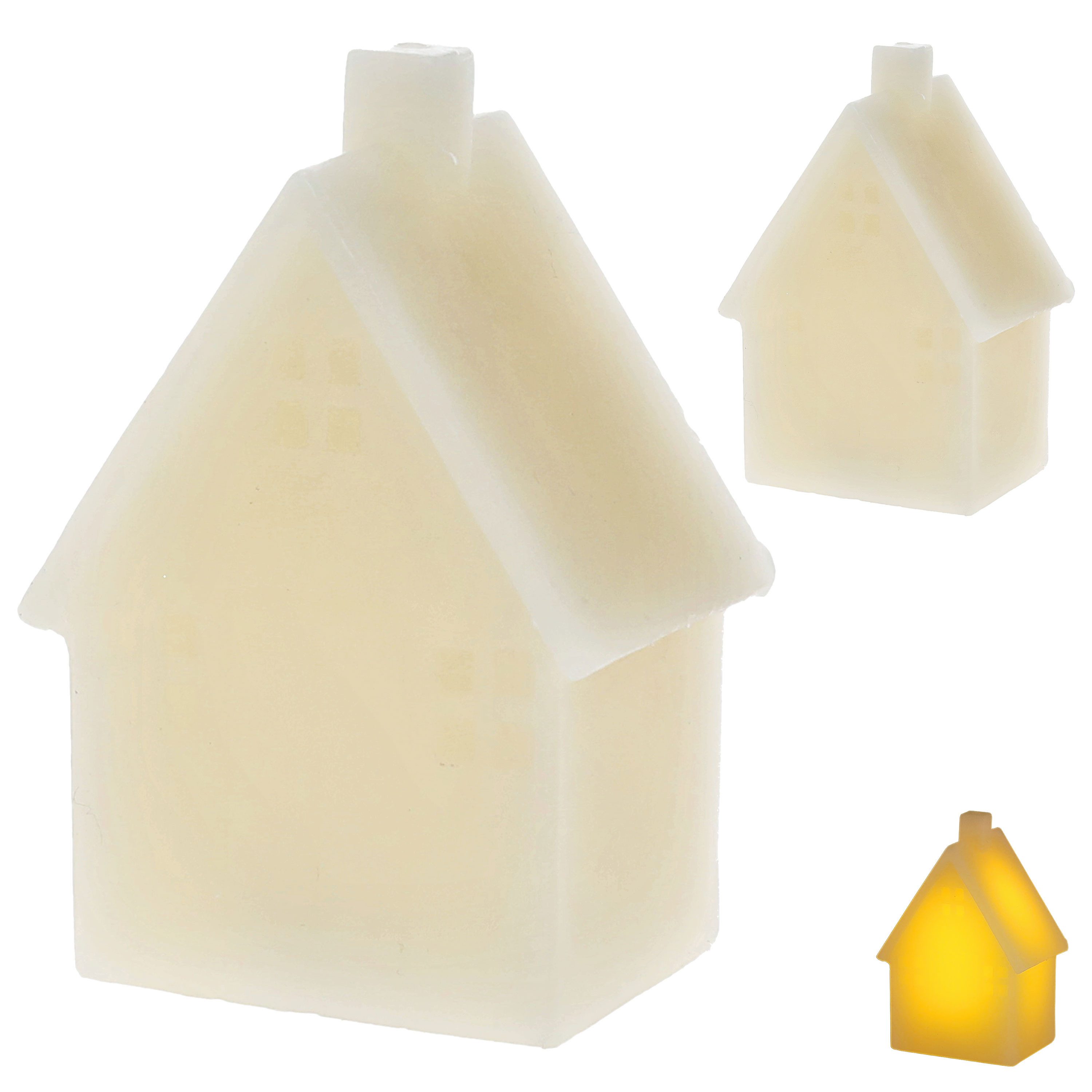 CEPEWA LED Dekofigur LED Echtwachskerze Haus 2er Set creme 7,5x16x6x7,6cm Wachs Timer