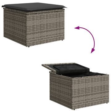 vidaXL Hocker Gartenhocker mit Kissen Grau 55x55x37 cm Poly Rattan