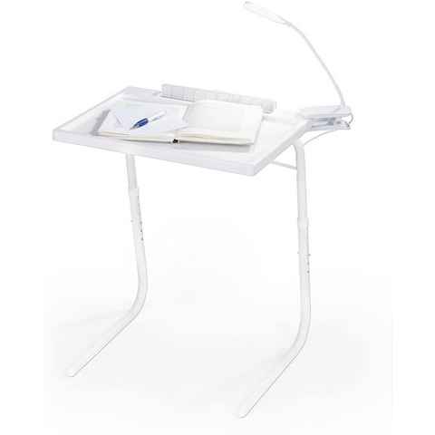 MAXXMEE Ablagetisch Beistelltisch mit Klemmlampe - weiß, Tisch Metall Nachttisch Couchtisch Lampe