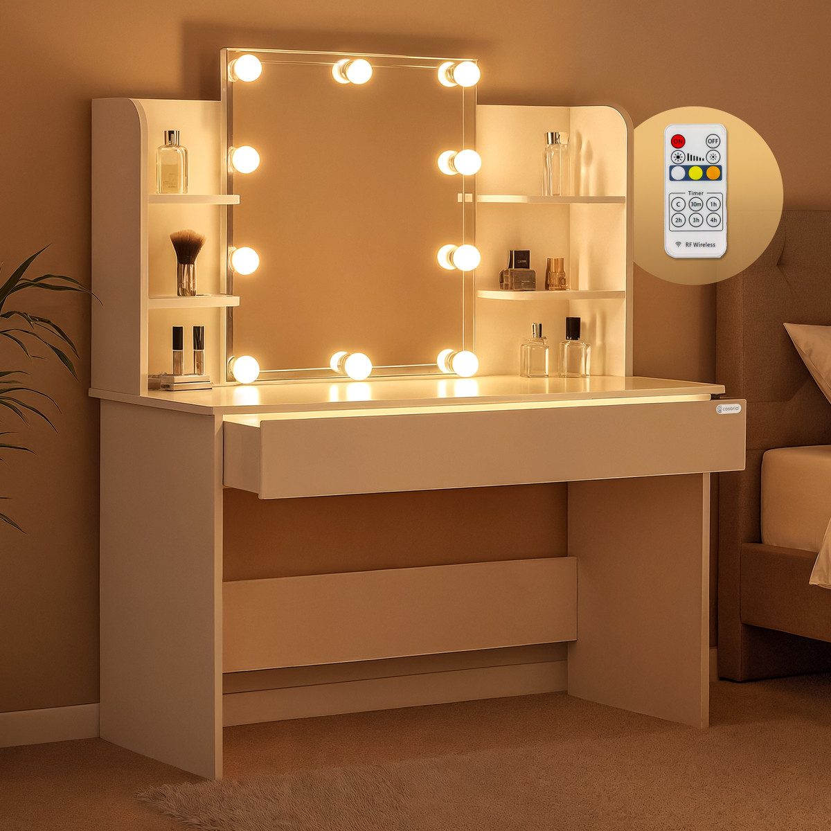 Casaria Schminktisch Lucia, mit Spiegel LED Beleuchtung Hocker Schminkkommo günstig online kaufen