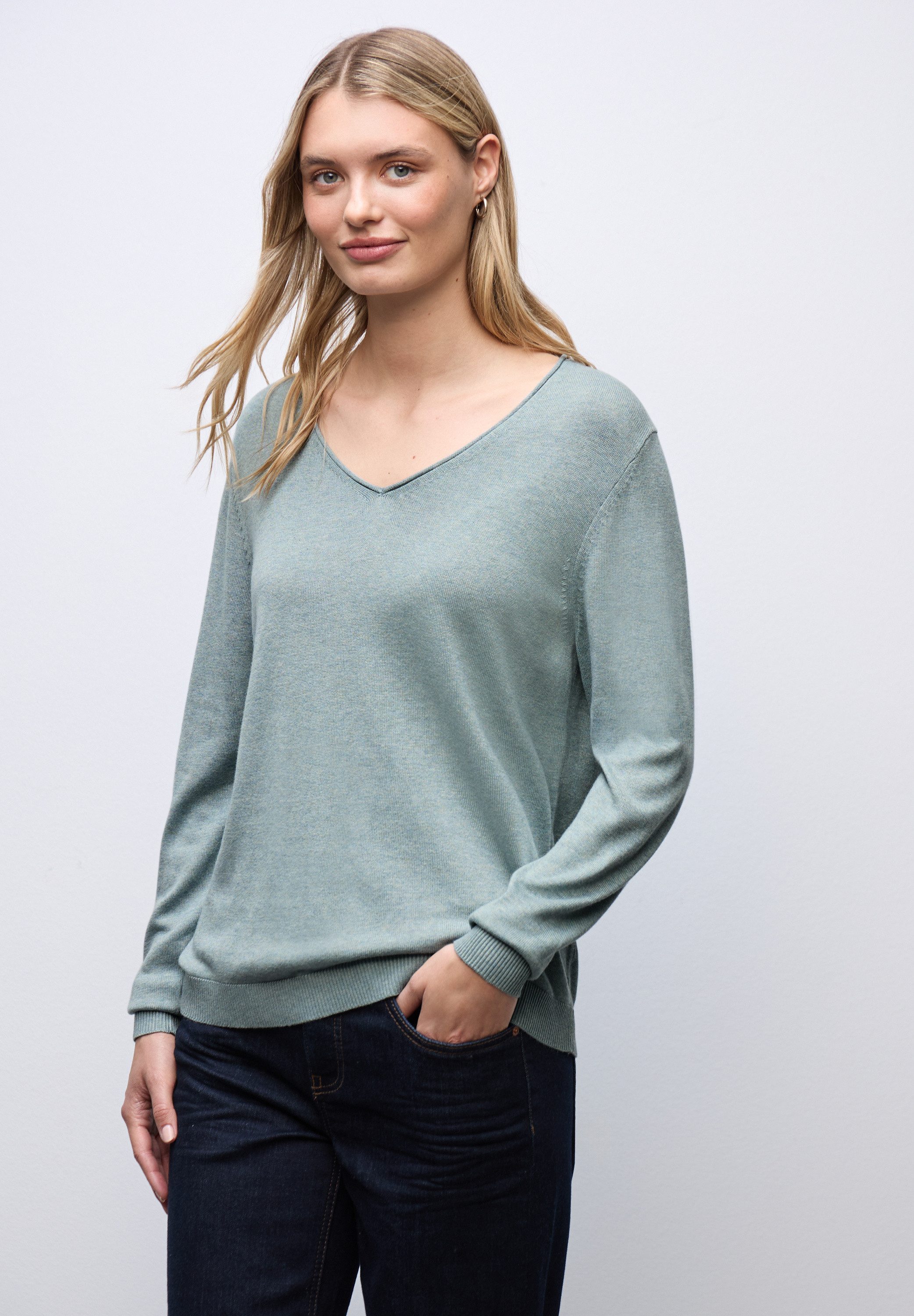 STREET ONE V-Ausschnitt-Pullover Feinstrick